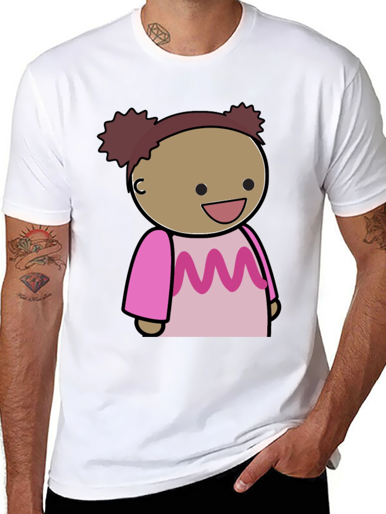 Cartoon Character Graphic Tee - Black Cotton Blend