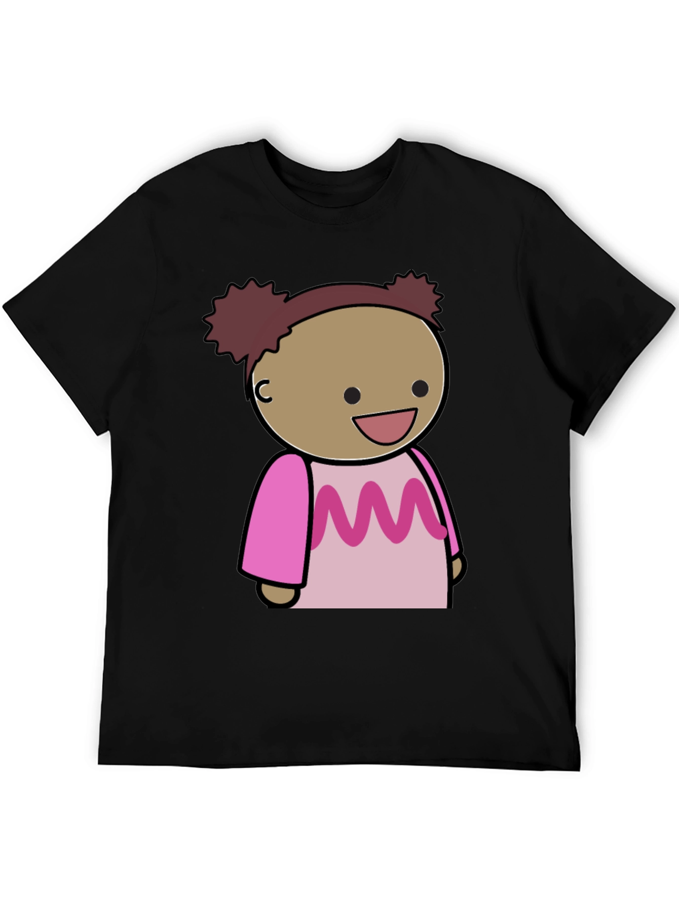 Cartoon Character Graphic Tee - Black Cotton Blend