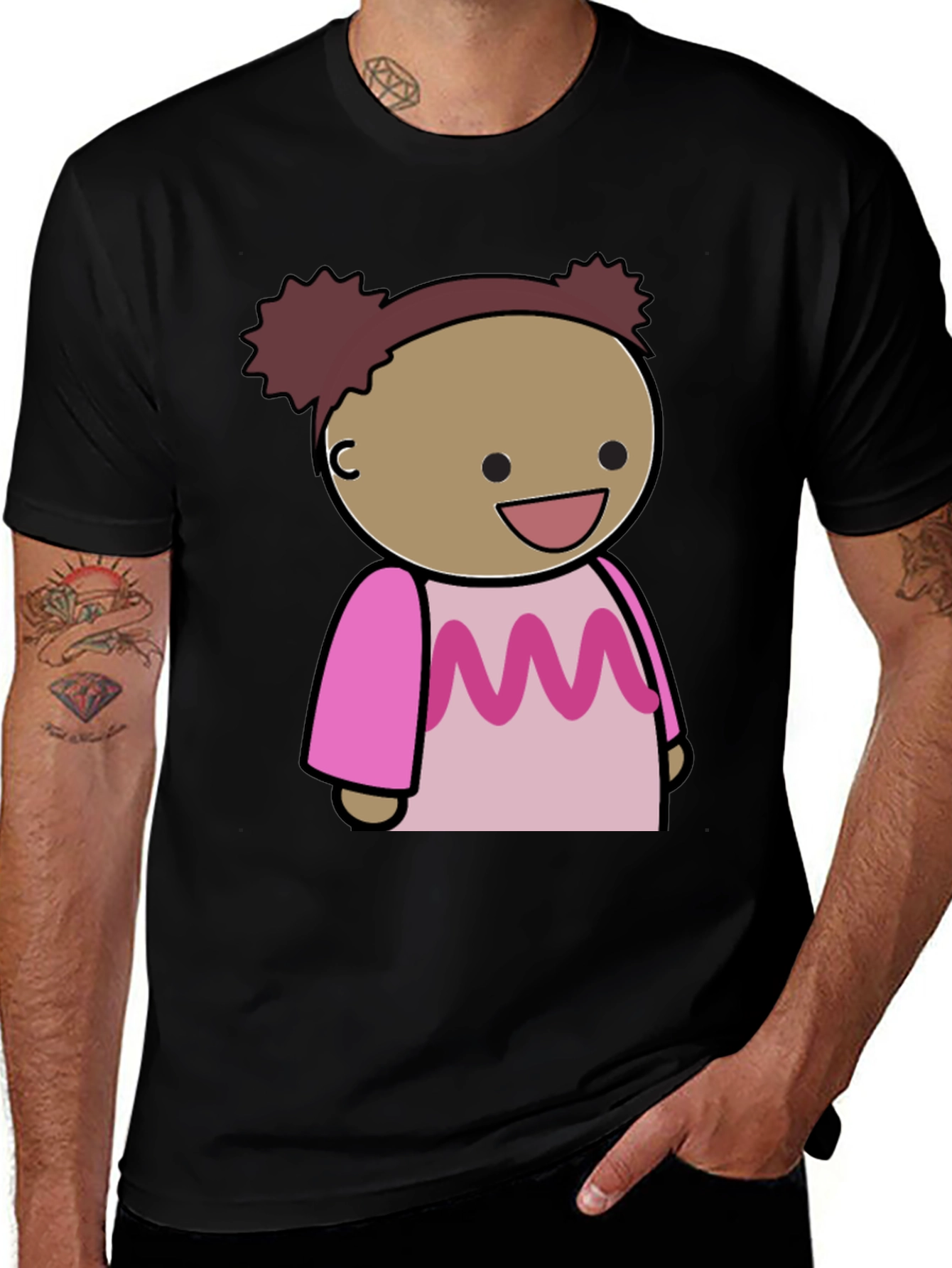 Cartoon Character Graphic Tee - Black Cotton Blend