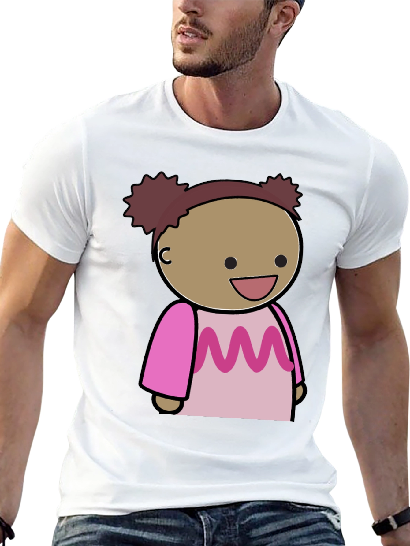 Cartoon Character Graphic Tee - Black Cotton Blend