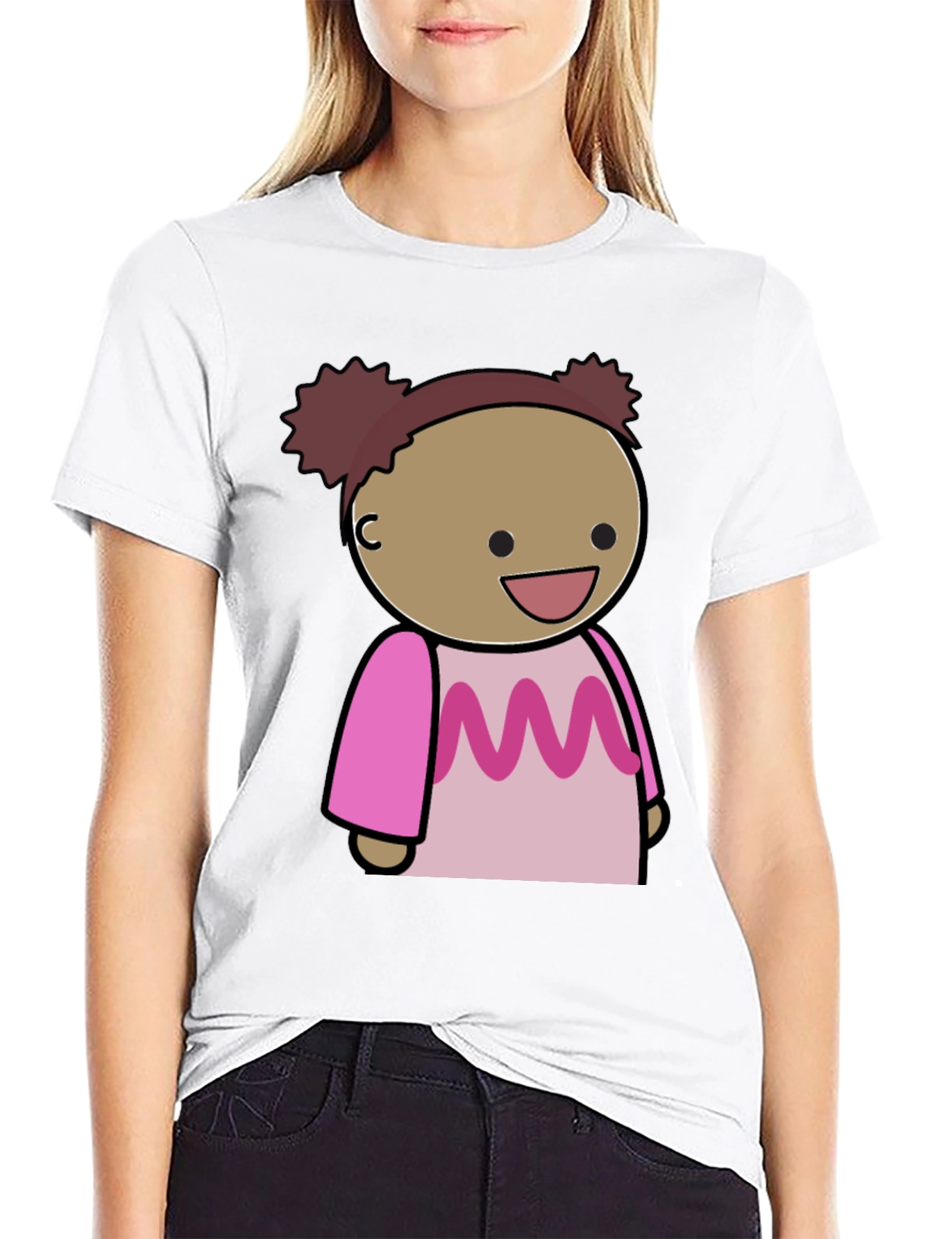 Cartoon Character Graphic Tee - Black Cotton Blend