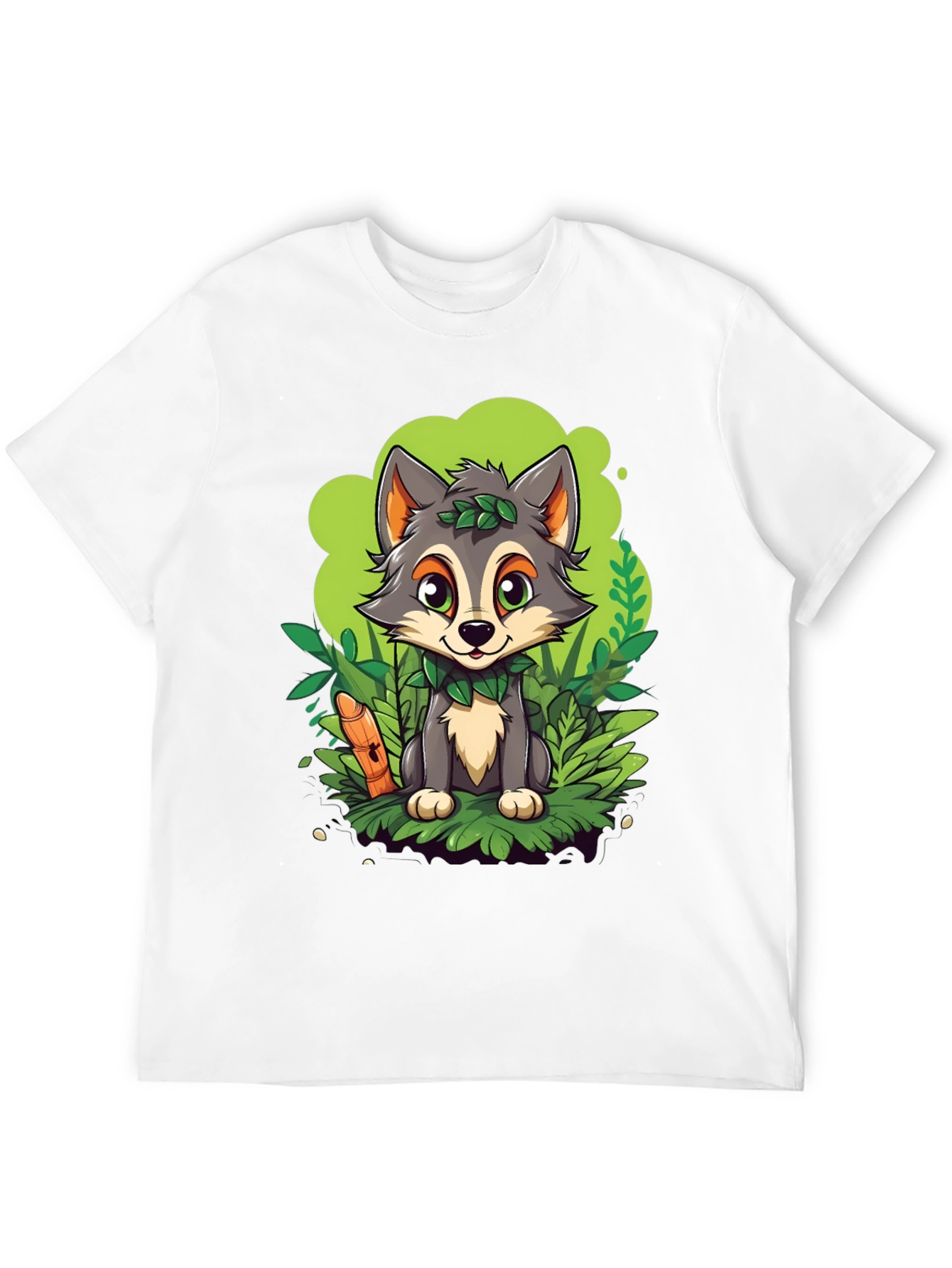 Cartoon Wolf Graphic Tee - Black Cotton T-Shirt
