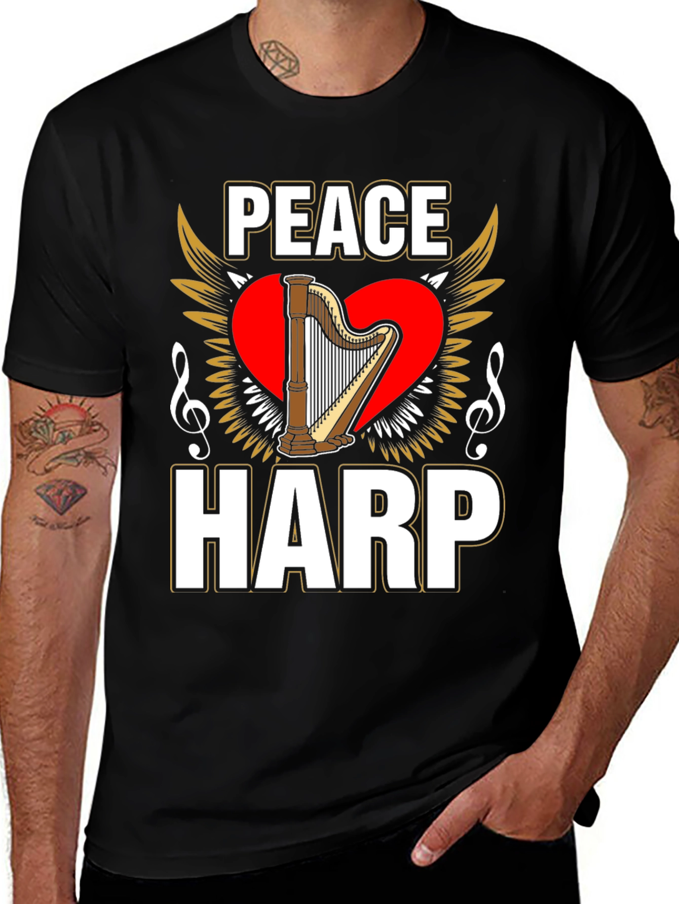 Peace Harp Graphic T-Shirt - Musical Instrument Lover