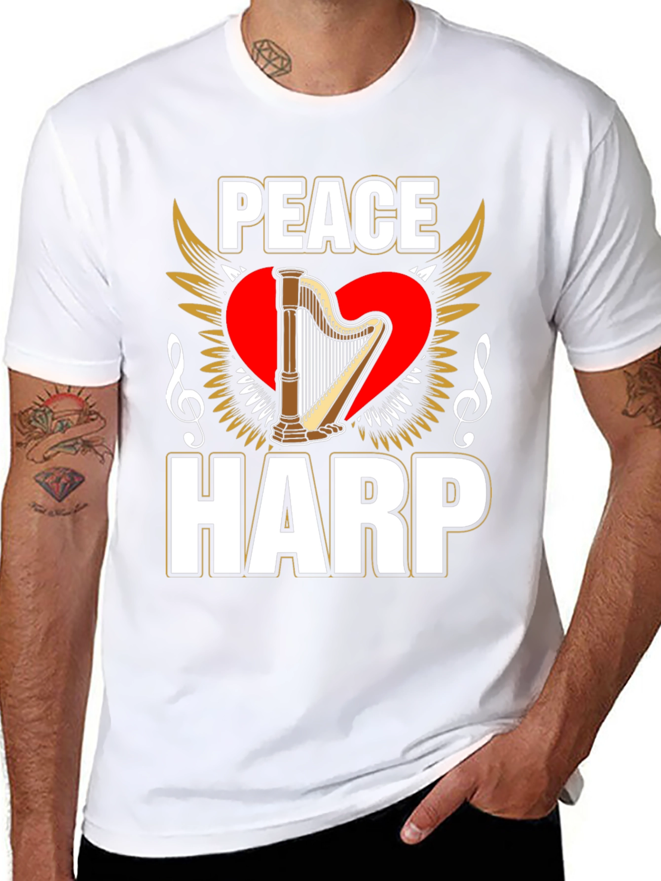Peace Harp Graphic T-Shirt - Musical Instrument Lover