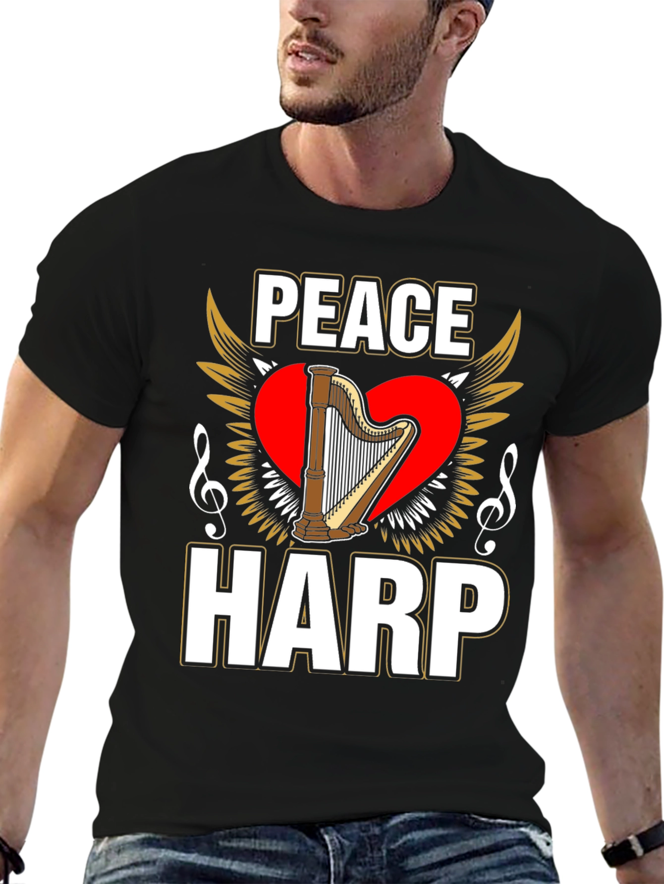 Peace Harp Graphic T-Shirt - Musical Instrument Lover