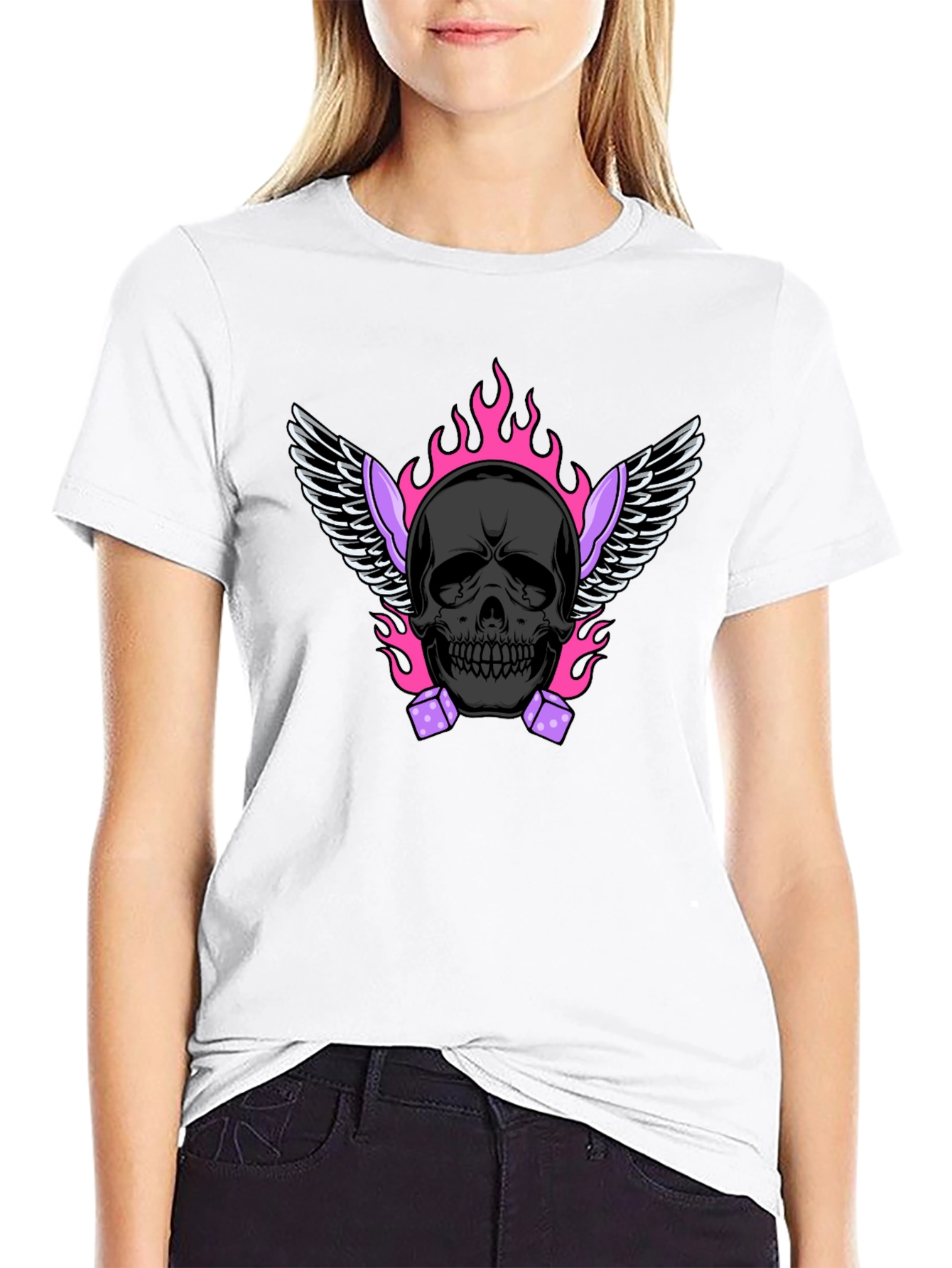 Skull with Wings and Dice Graphic T-Shirt