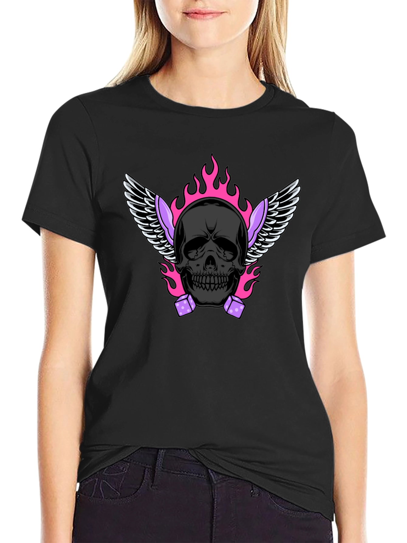 Skull with Wings and Dice Graphic T-Shirt