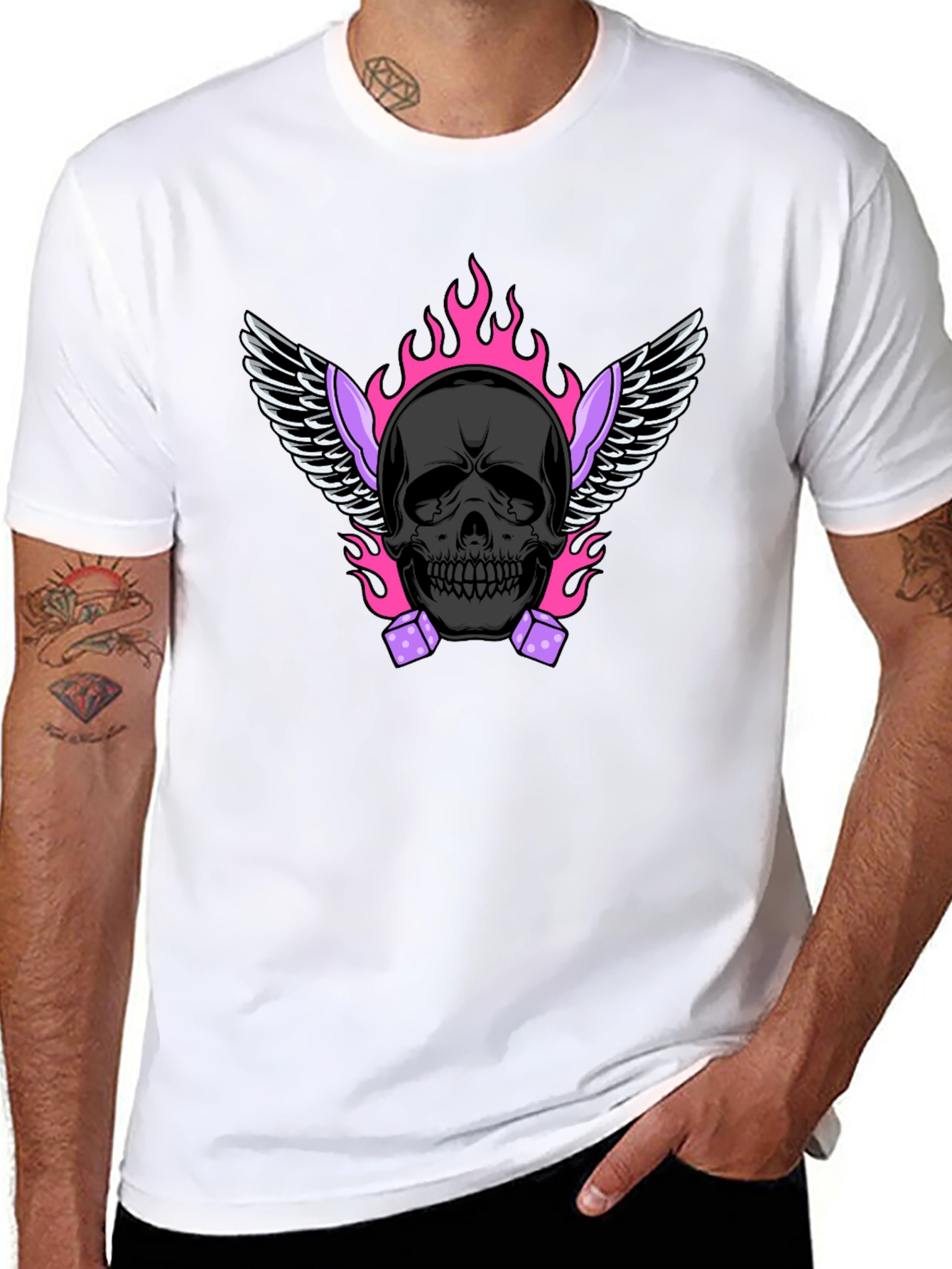 Skull with Wings and Dice Graphic T-Shirt