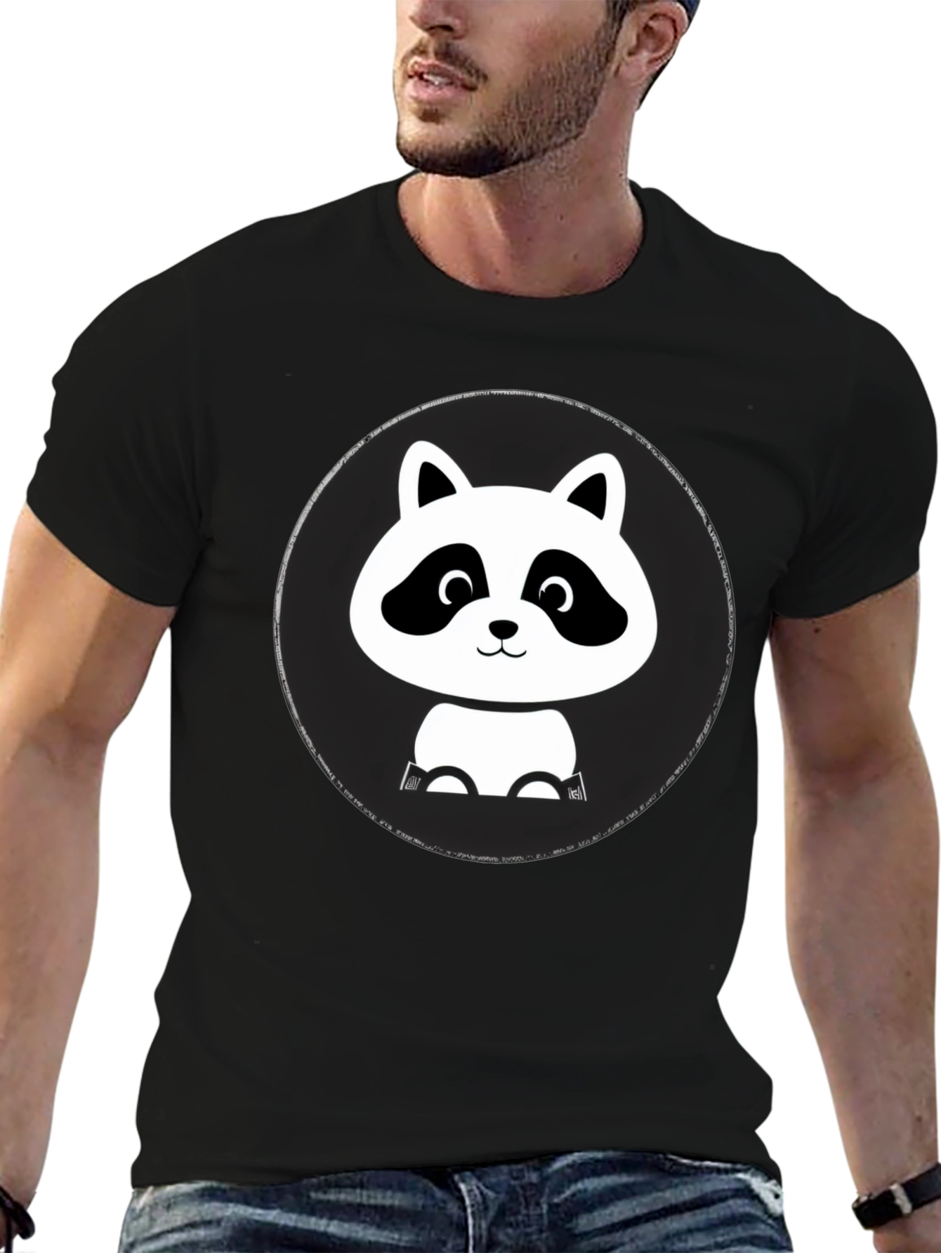 Cute Raccoon Graphic T-Shirt - Black