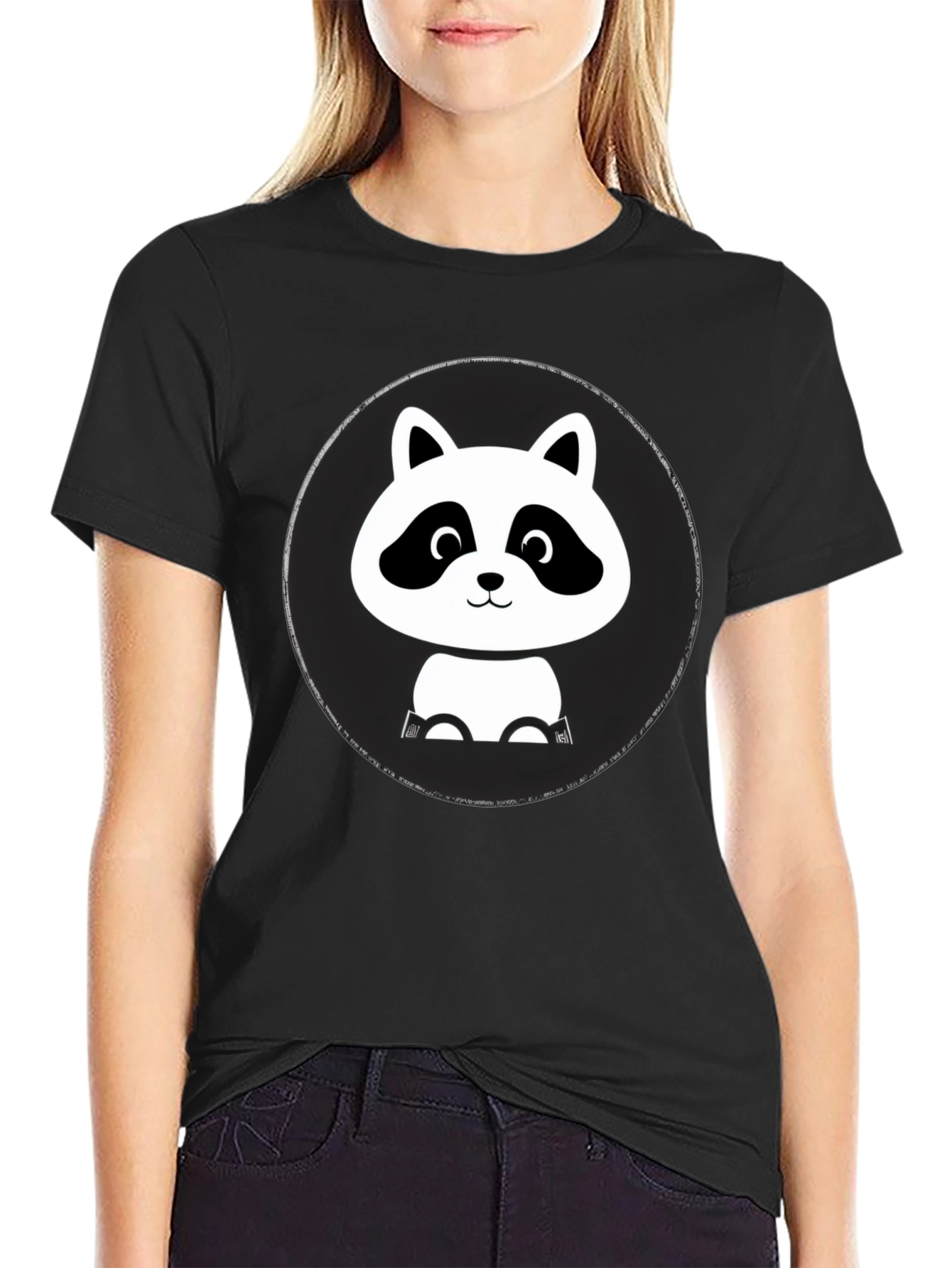 Cute Raccoon Graphic T-Shirt - Black