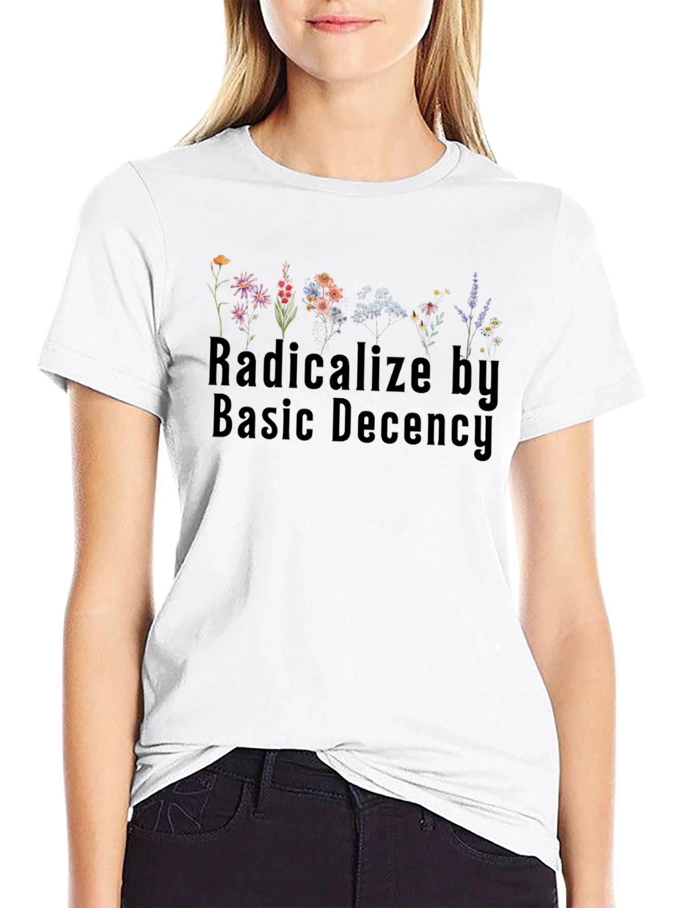 Radicalize By Basic Decency Floral Graphic T-Shirt