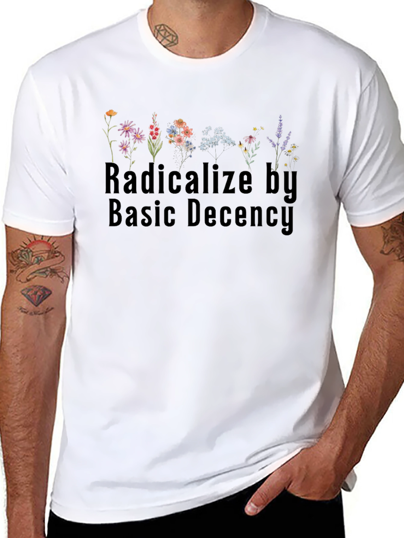 Radicalize By Basic Decency Floral Graphic T-Shirt