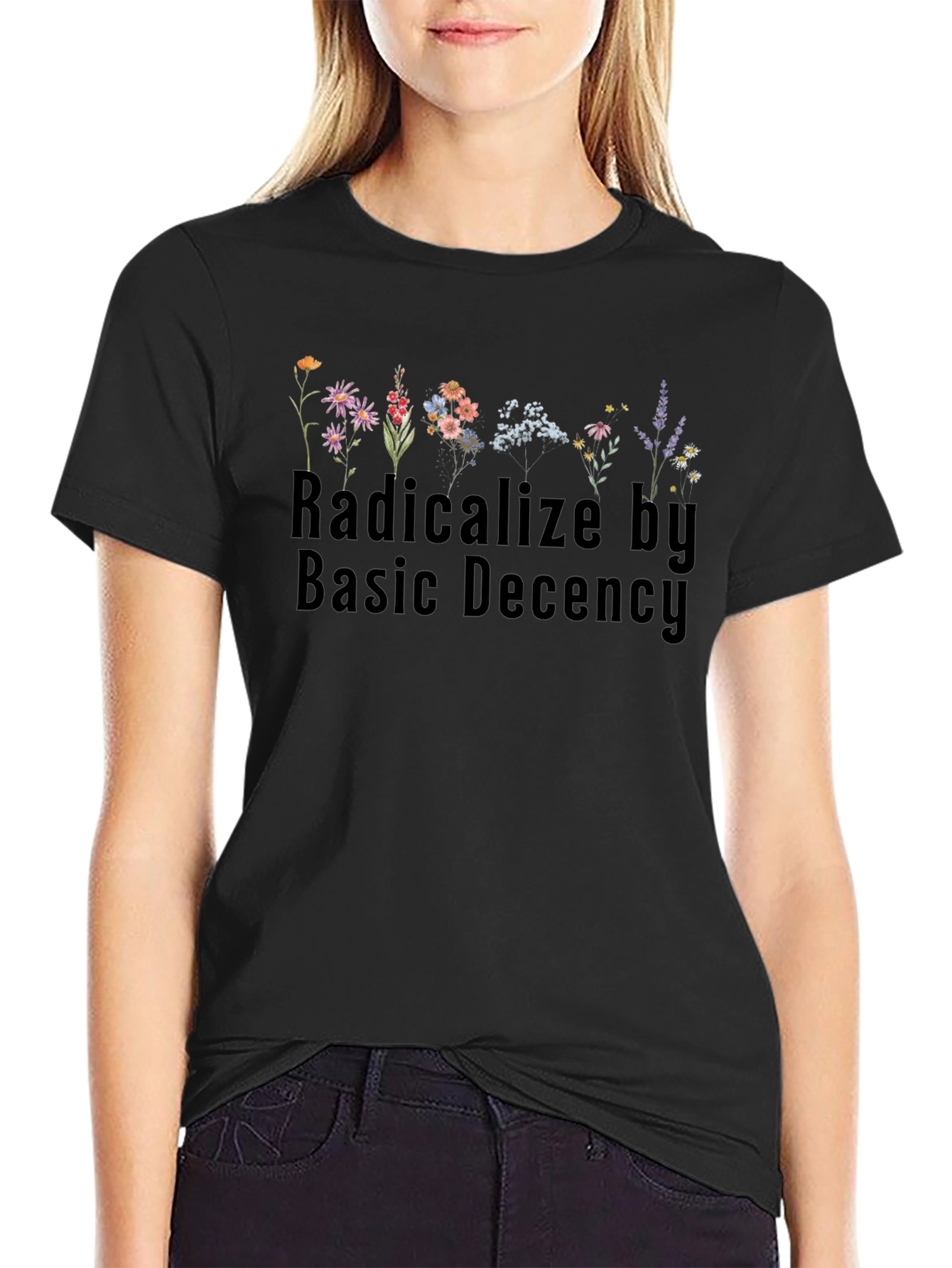 Radicalize By Basic Decency Floral Graphic T-Shirt