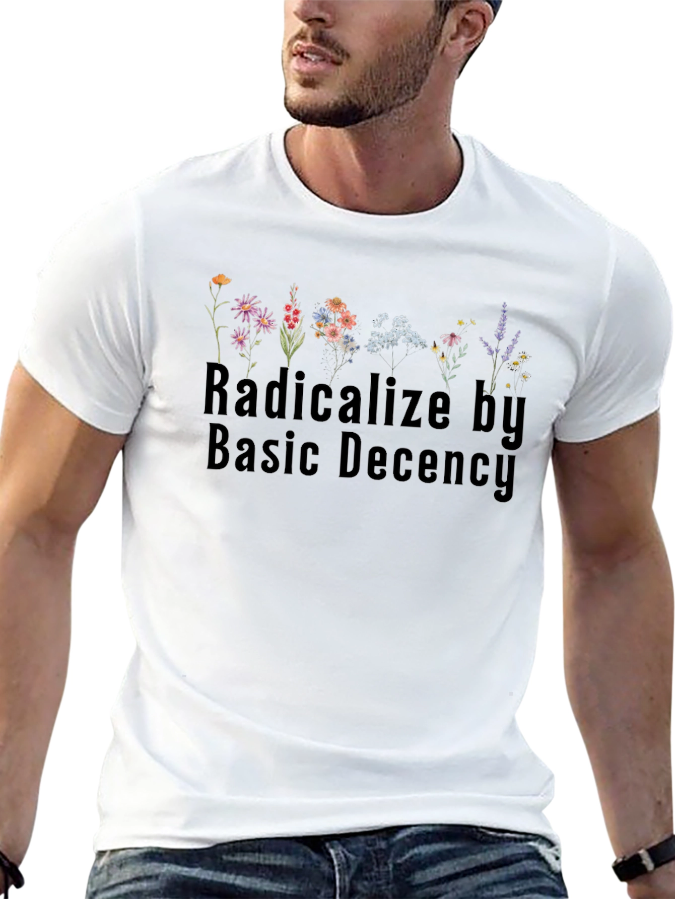 Radicalize By Basic Decency Floral Graphic T-Shirt