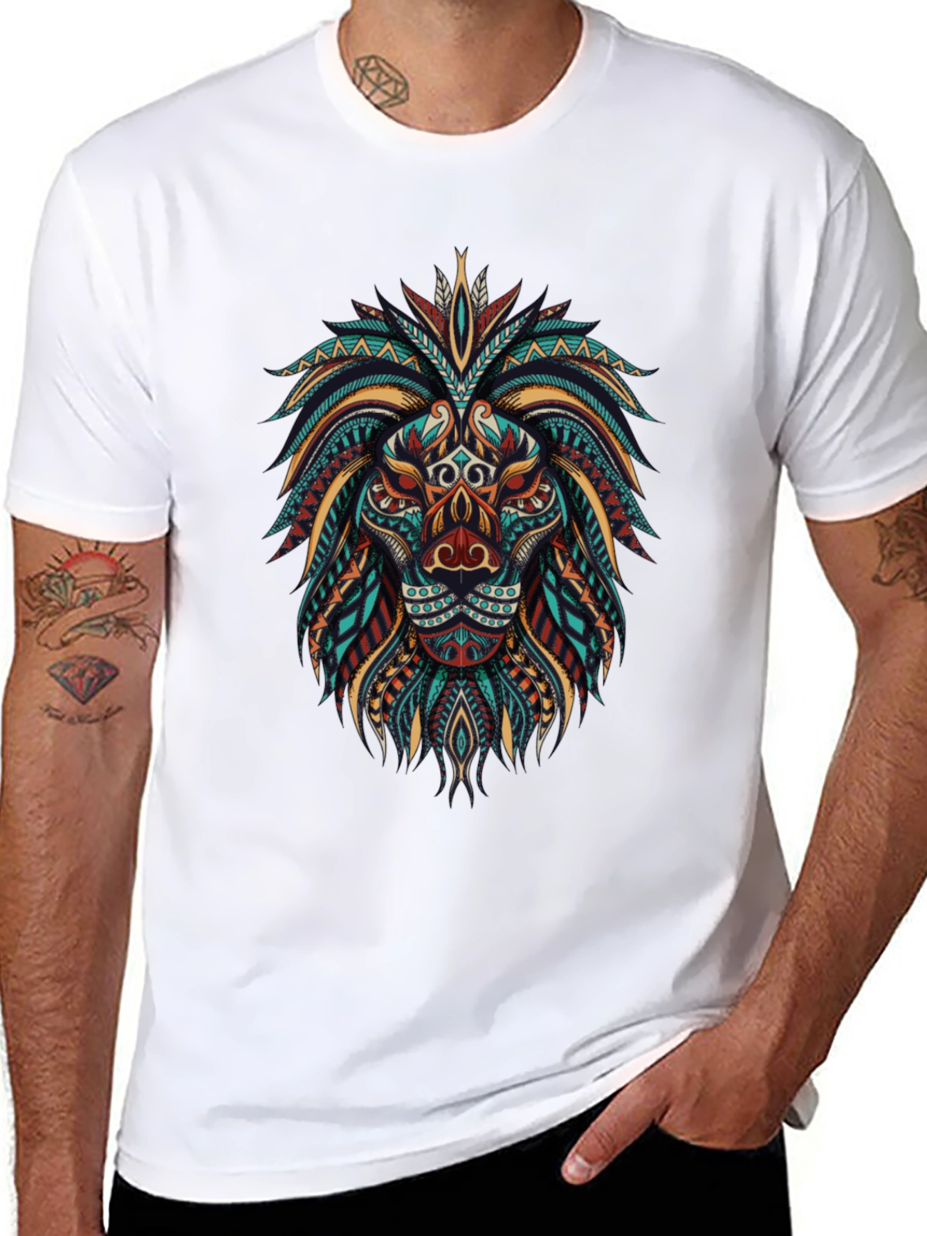Tribal Lion Graphic Tee - Cool Artistic Design