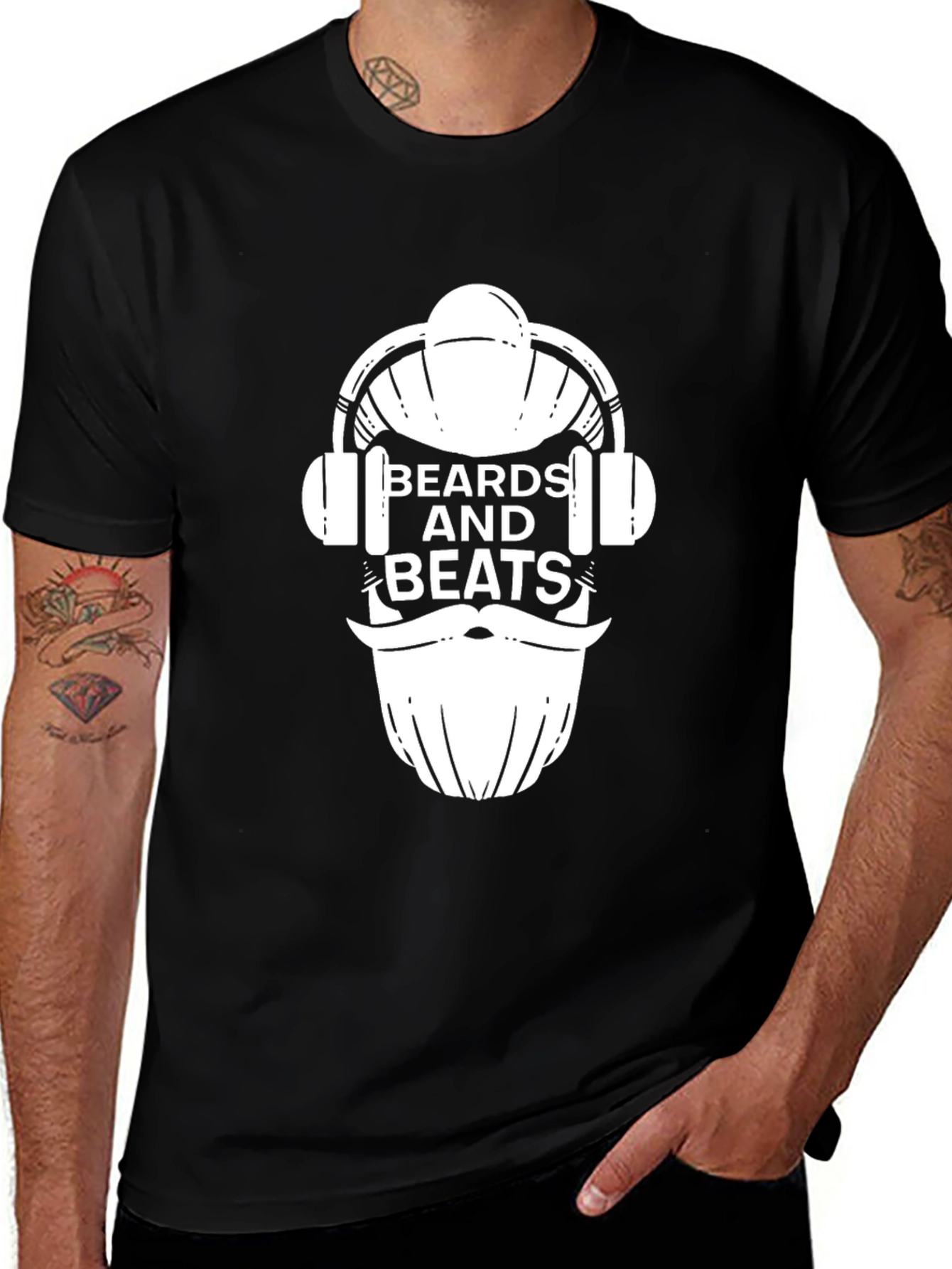 Beards and Beats Graphic Tee - Black Cotton T-Shirt