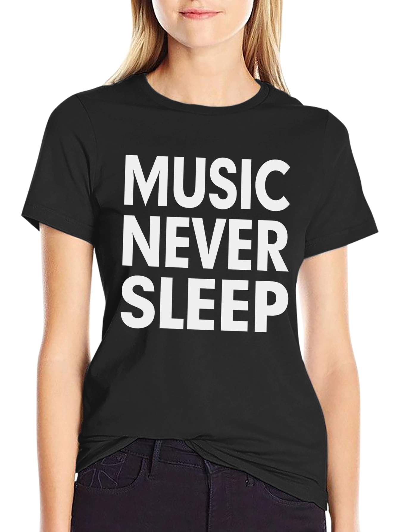 Music Never Sleep Black Graphic Tee