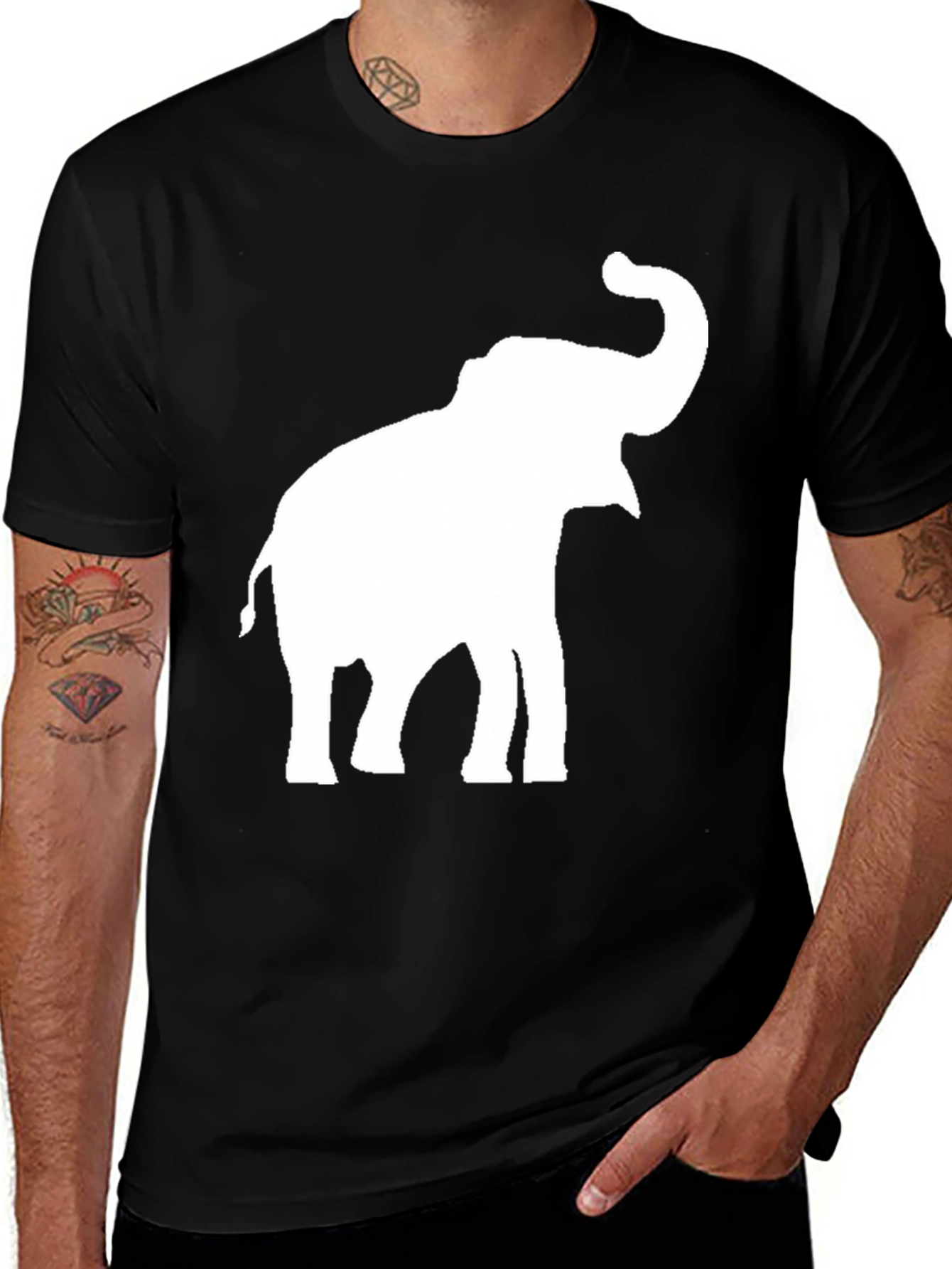 Elephant Graphic Tee - Black Cotton Casual Top