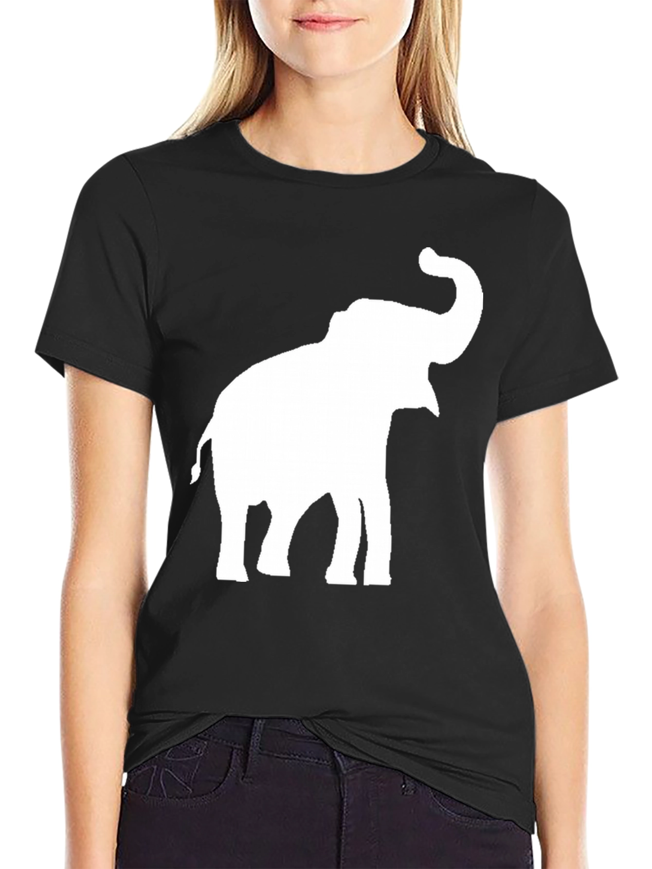 Elephant Graphic Tee - Black Cotton Casual Top
