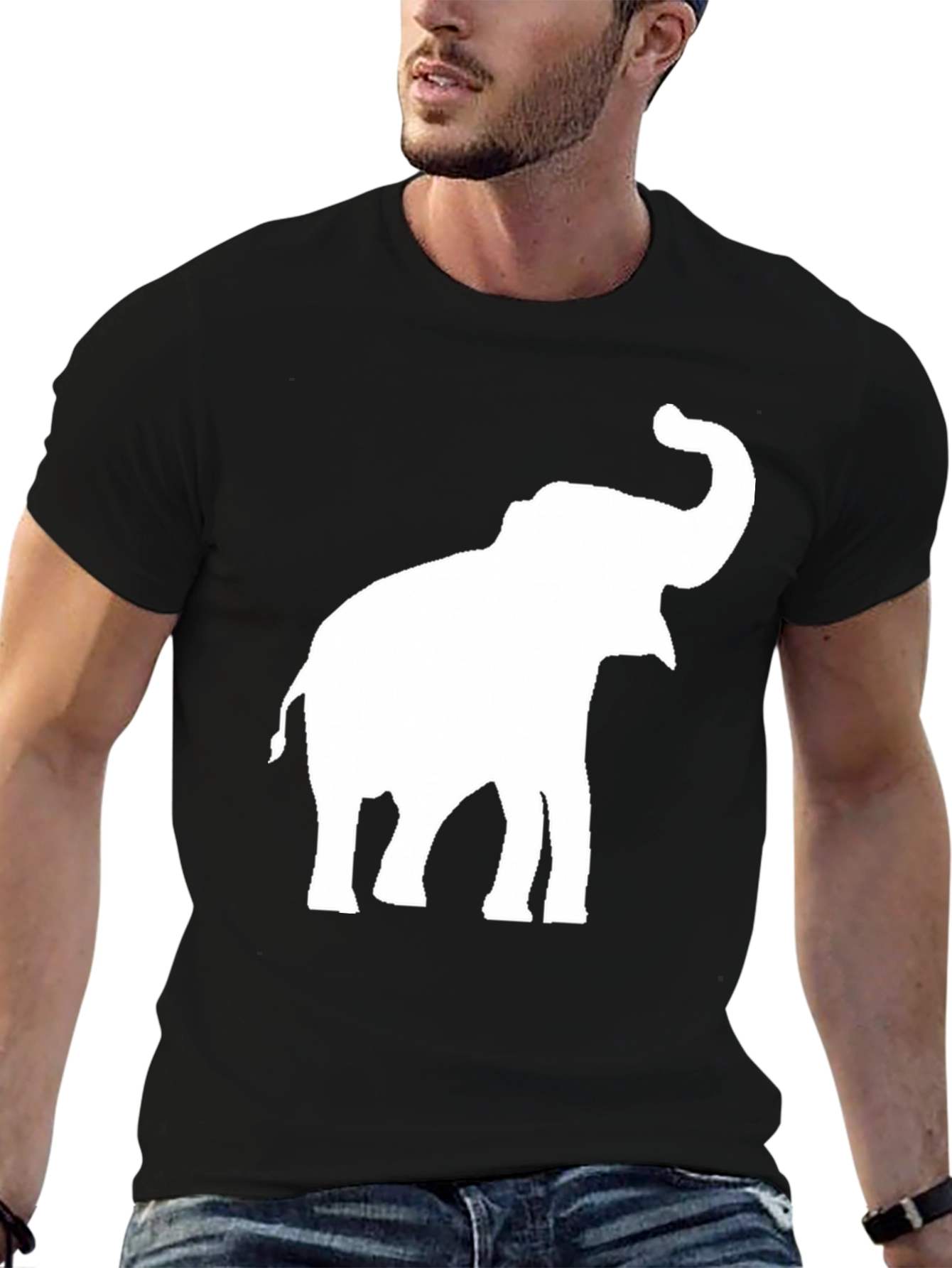 Elephant Graphic Tee - Black Cotton Casual Top