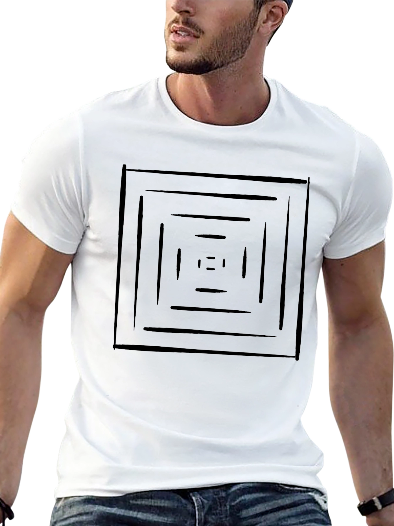 Geometric Square Tunnel Graphic Black T-Shirt