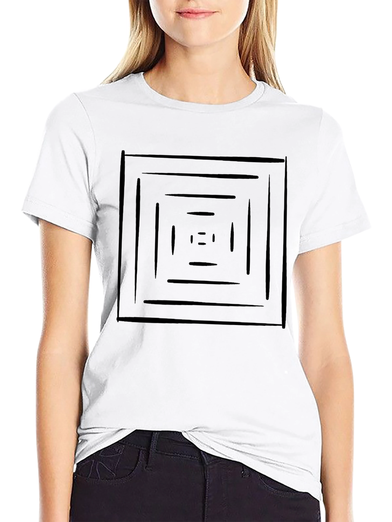 Geometric Square Tunnel Graphic Black T-Shirt