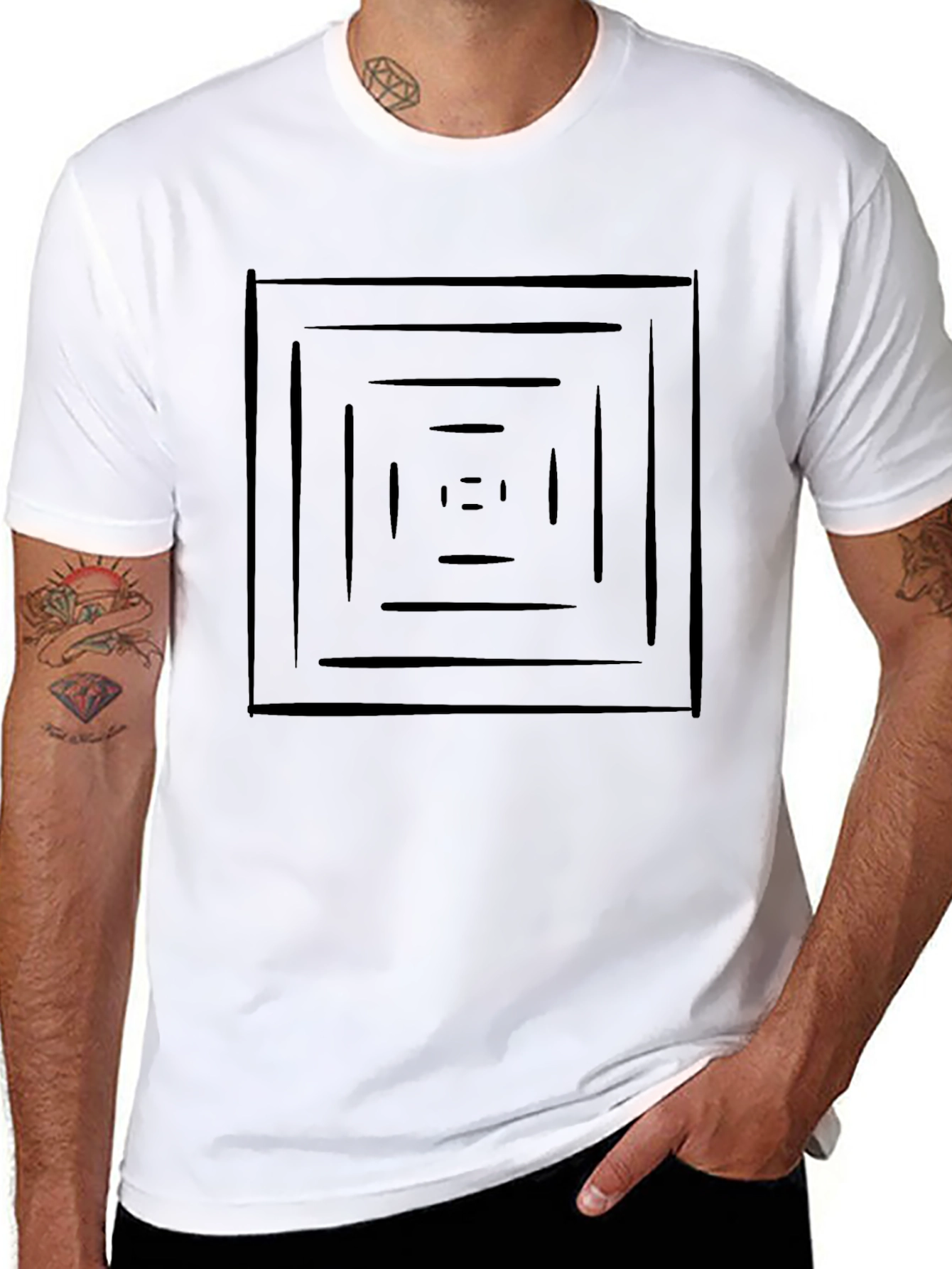 Geometric Square Tunnel Graphic Black T-Shirt
