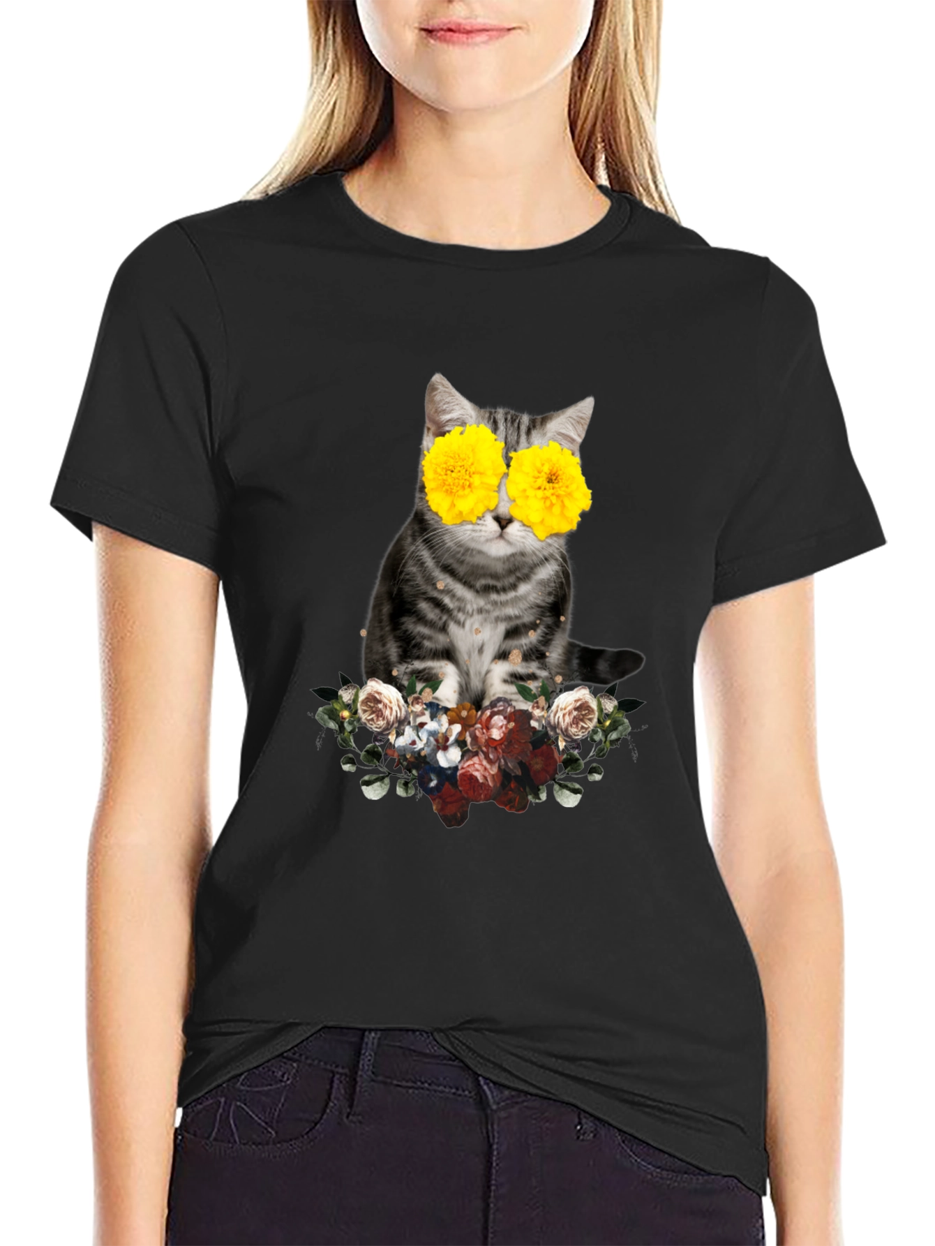 Floral Cat T-Shirt - Unique Graphic Tee