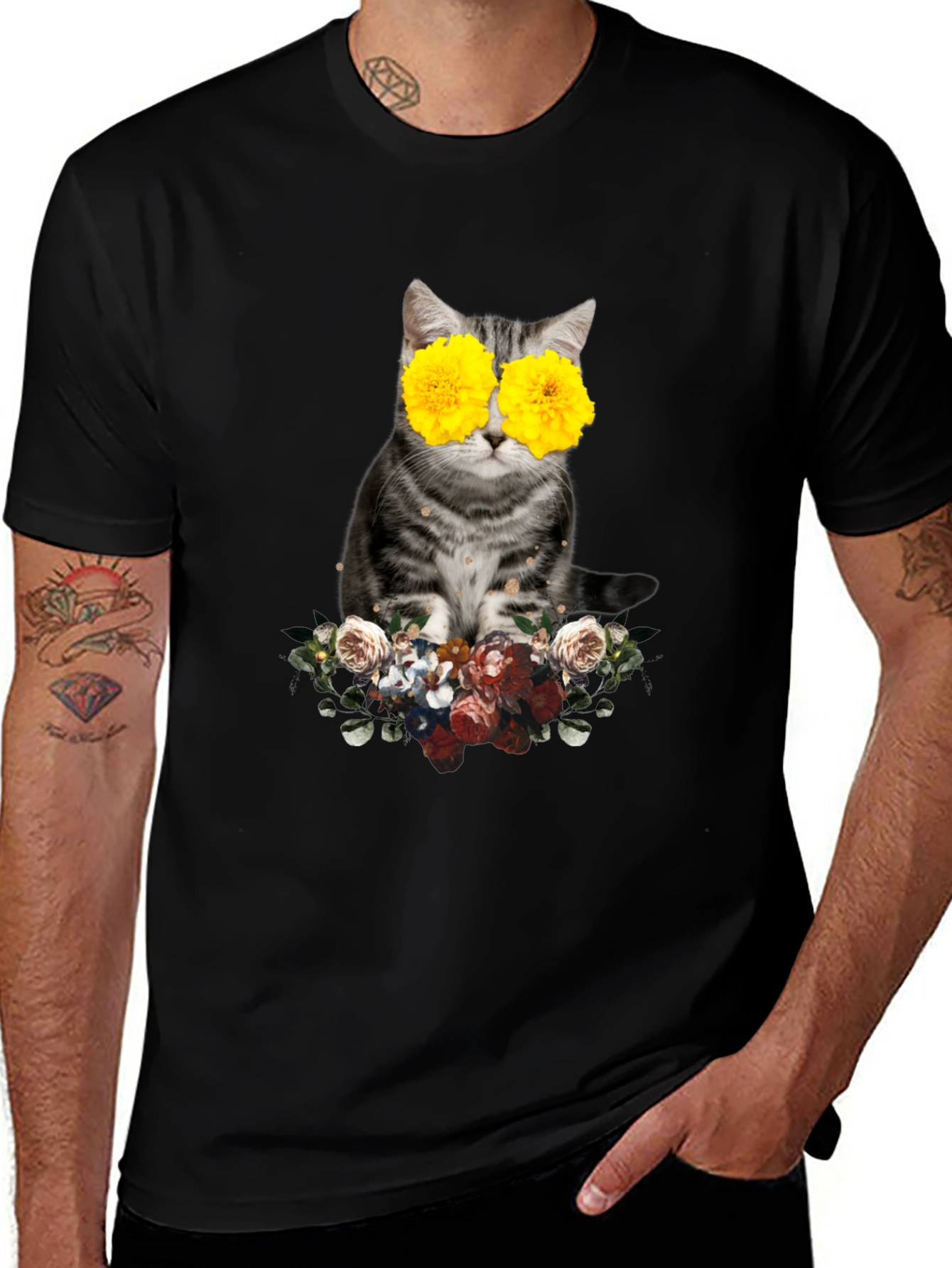 Floral Cat T-Shirt - Unique Graphic Tee