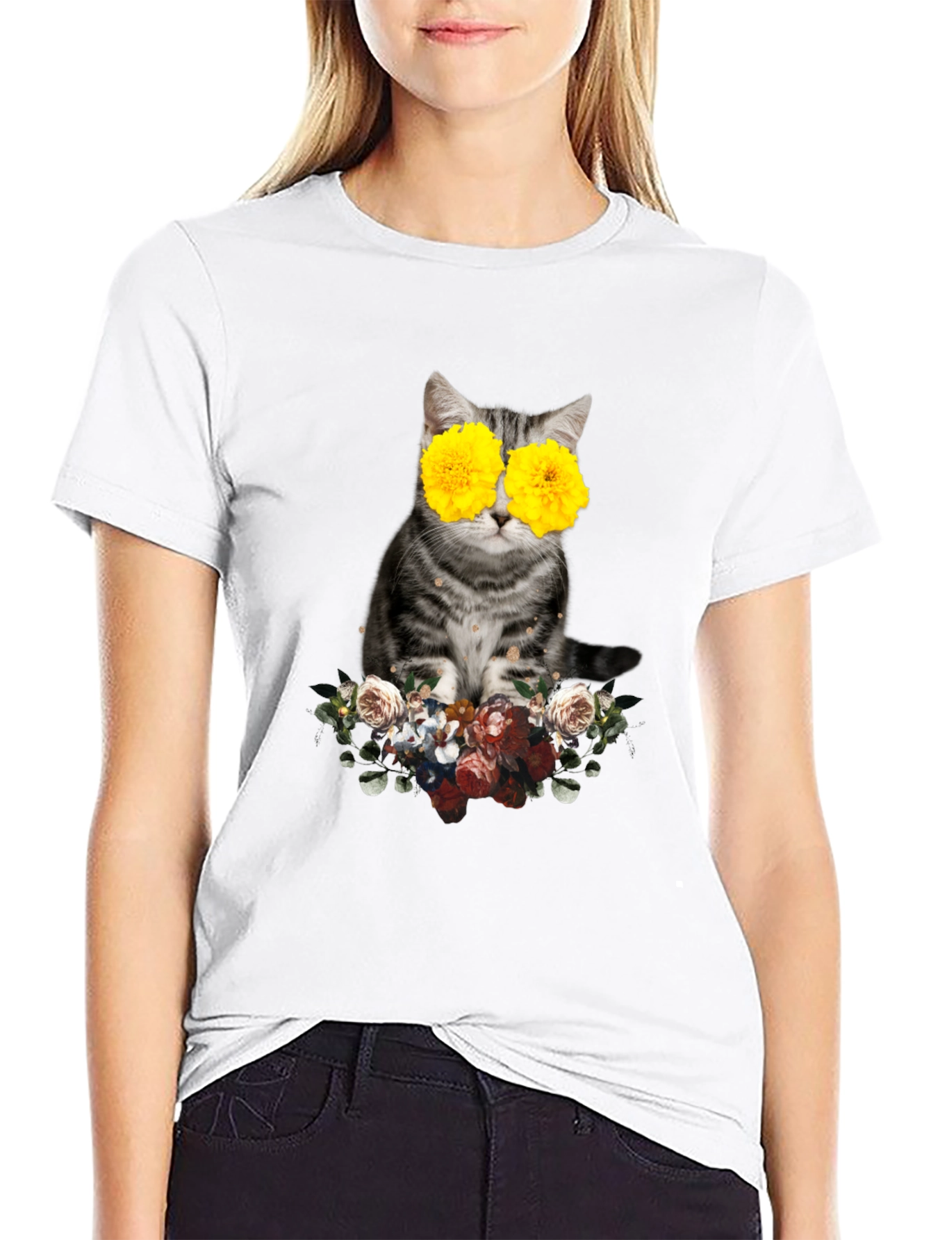 Floral Cat T-Shirt - Unique Graphic Tee
