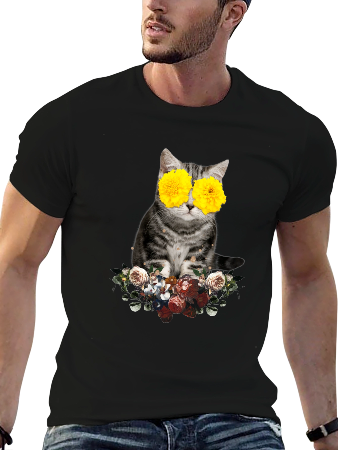 Floral Cat T-Shirt - Unique Graphic Tee