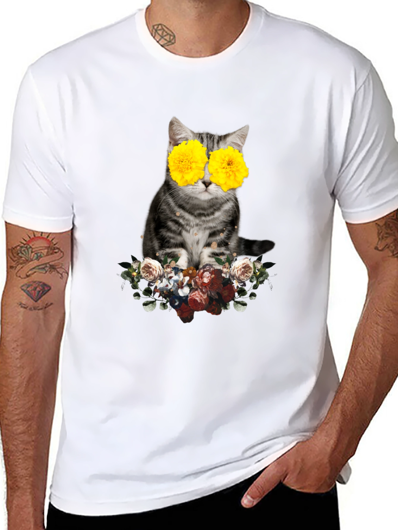 Floral Cat T-Shirt - Unique Graphic Tee