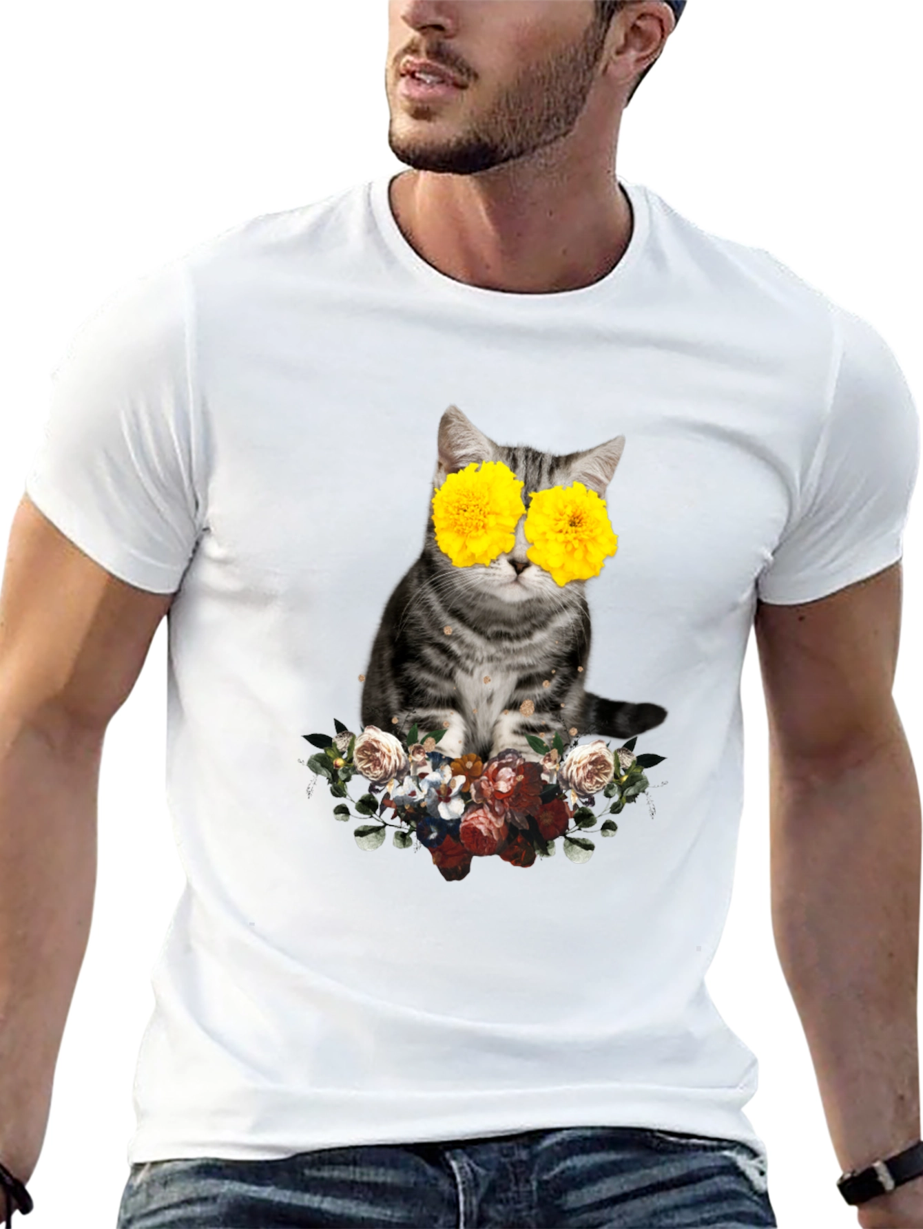 Floral Cat T-Shirt - Unique Graphic Tee
