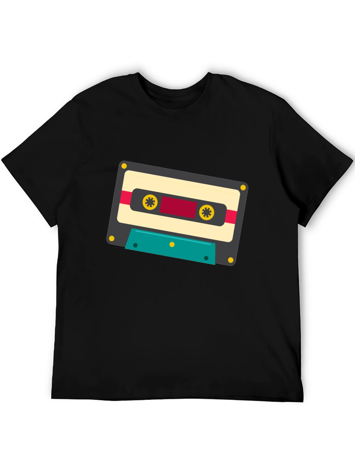 Retro Cassette Tape Graphic Tee - Black Cotton Blend