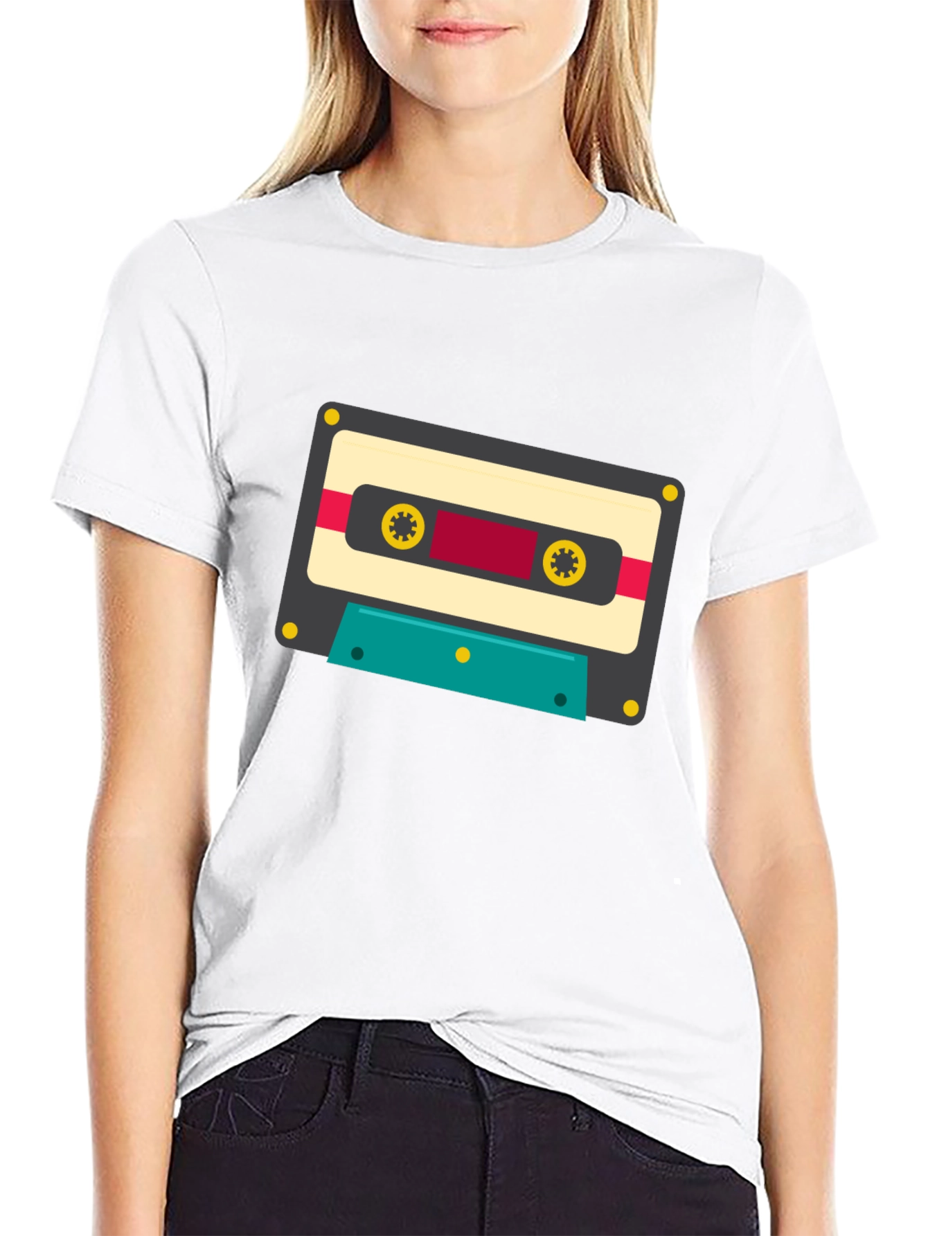 Retro Cassette Tape Graphic Tee - Black Cotton Blend