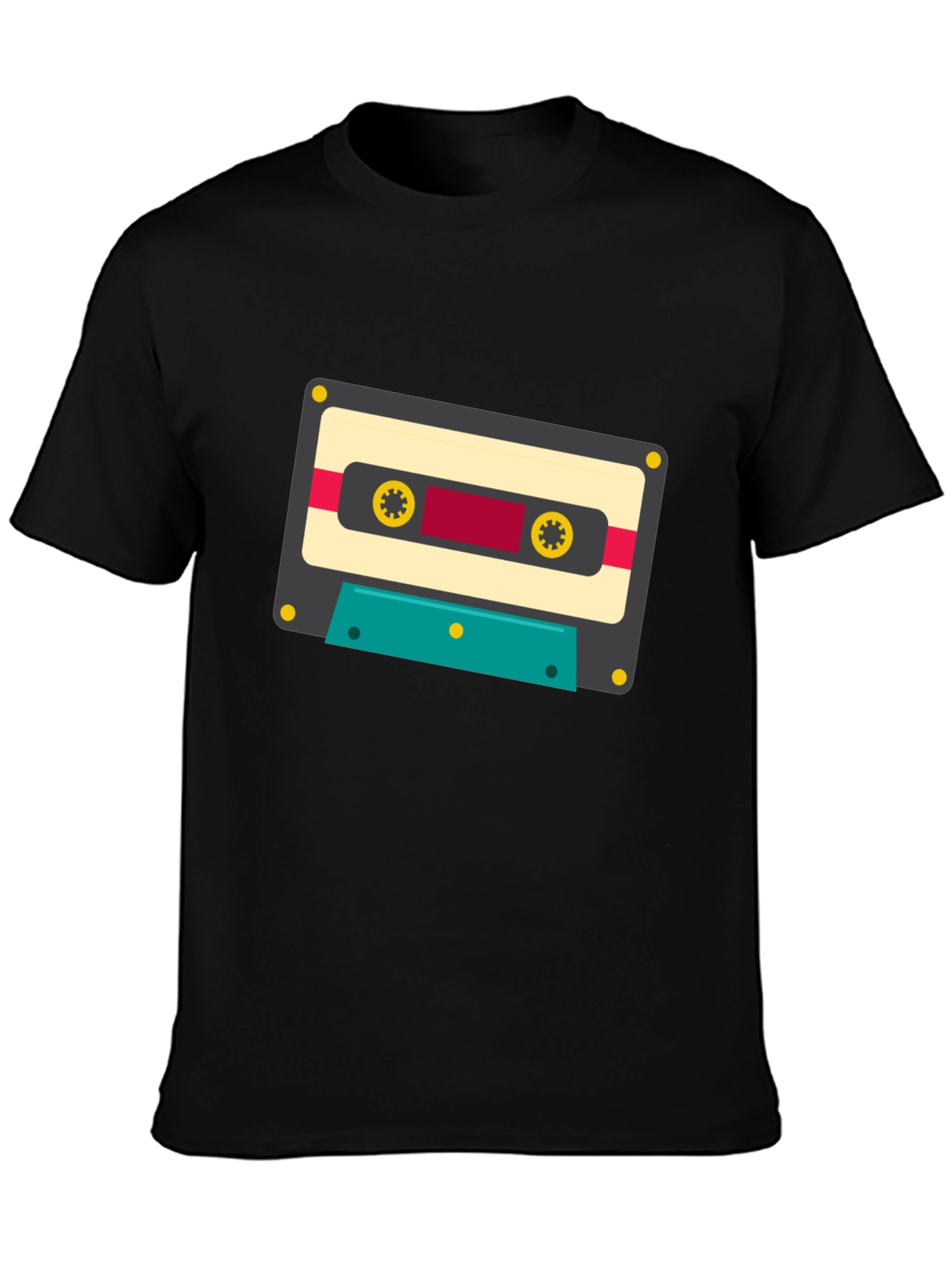 Retro Cassette Tape Graphic Tee - Black Cotton Blend