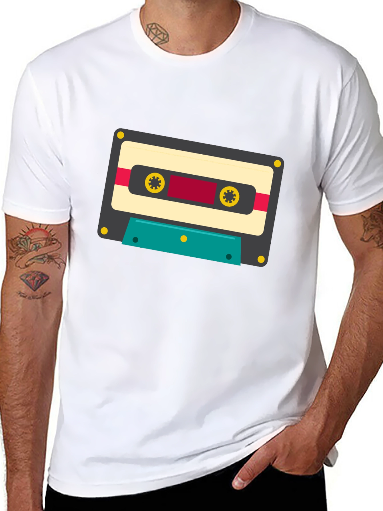 Retro Cassette Tape Graphic Tee - Black Cotton Blend