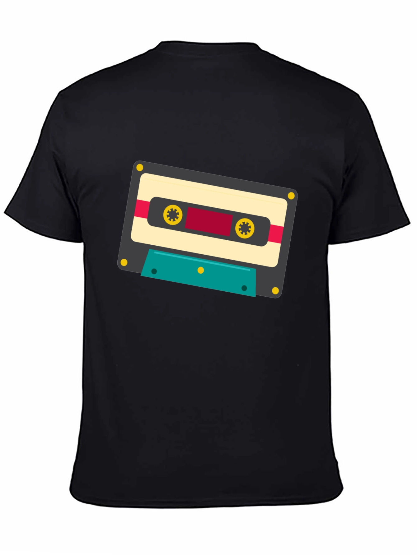 Retro Cassette Tape Graphic Tee - Black Cotton Blend