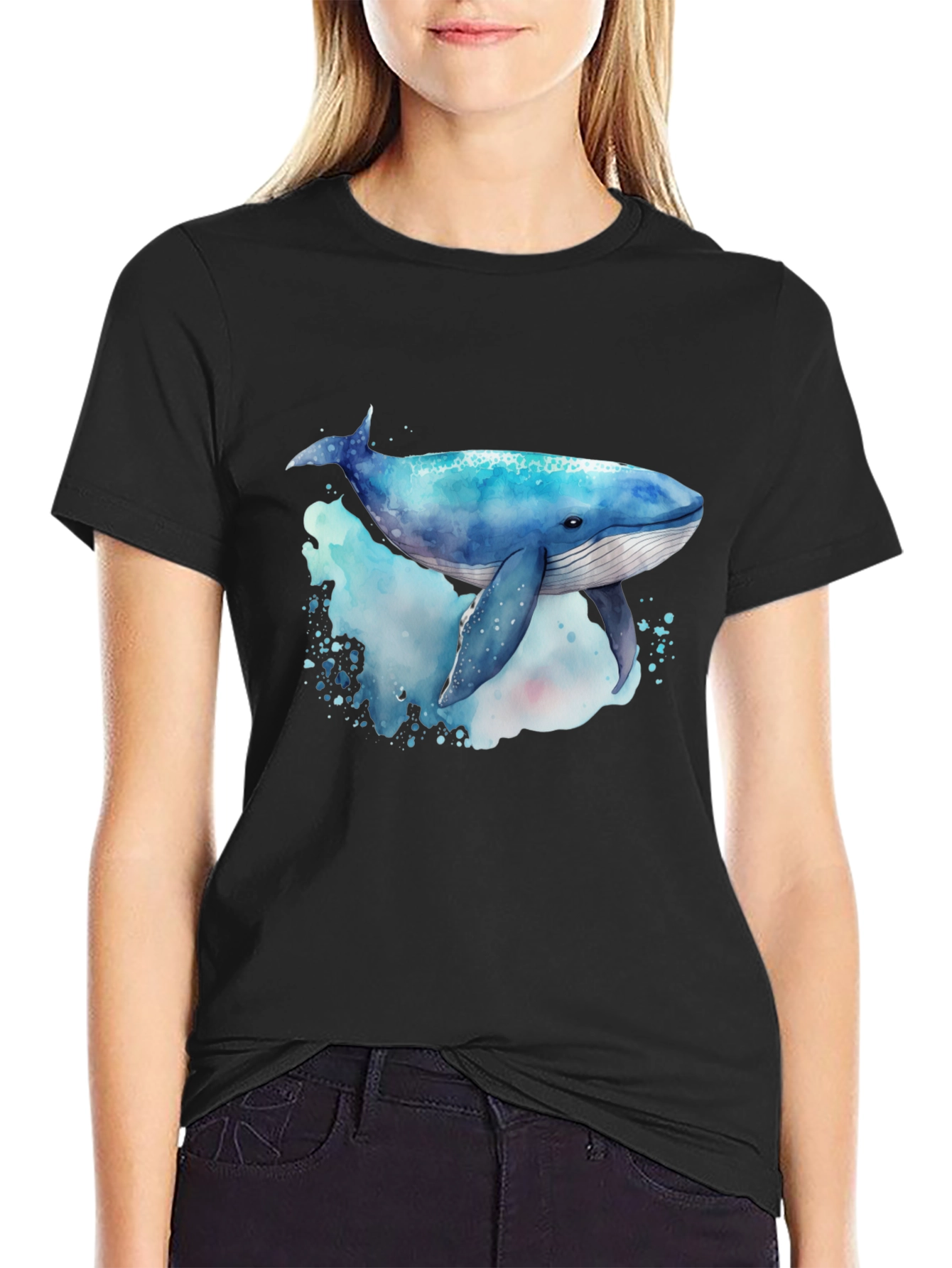 Whale Graphic Tee - Mens Black Crew Neck