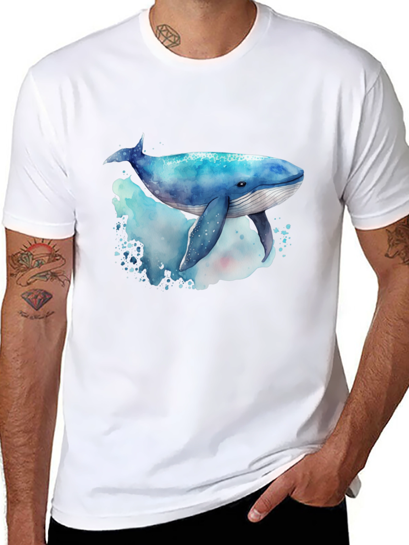 Whale Graphic Tee - Mens Black Crew Neck