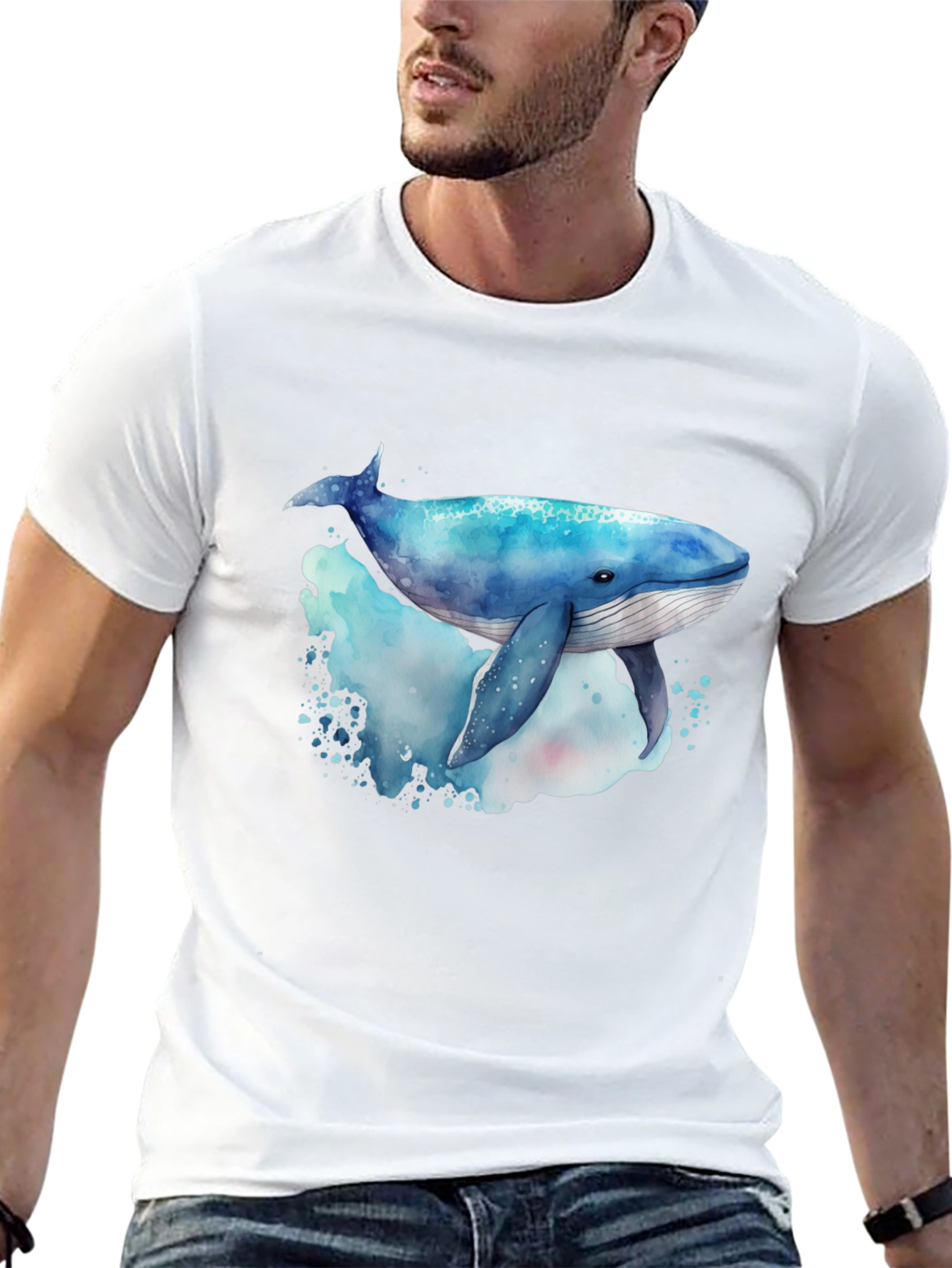 Whale Graphic Tee - Mens Black Crew Neck
