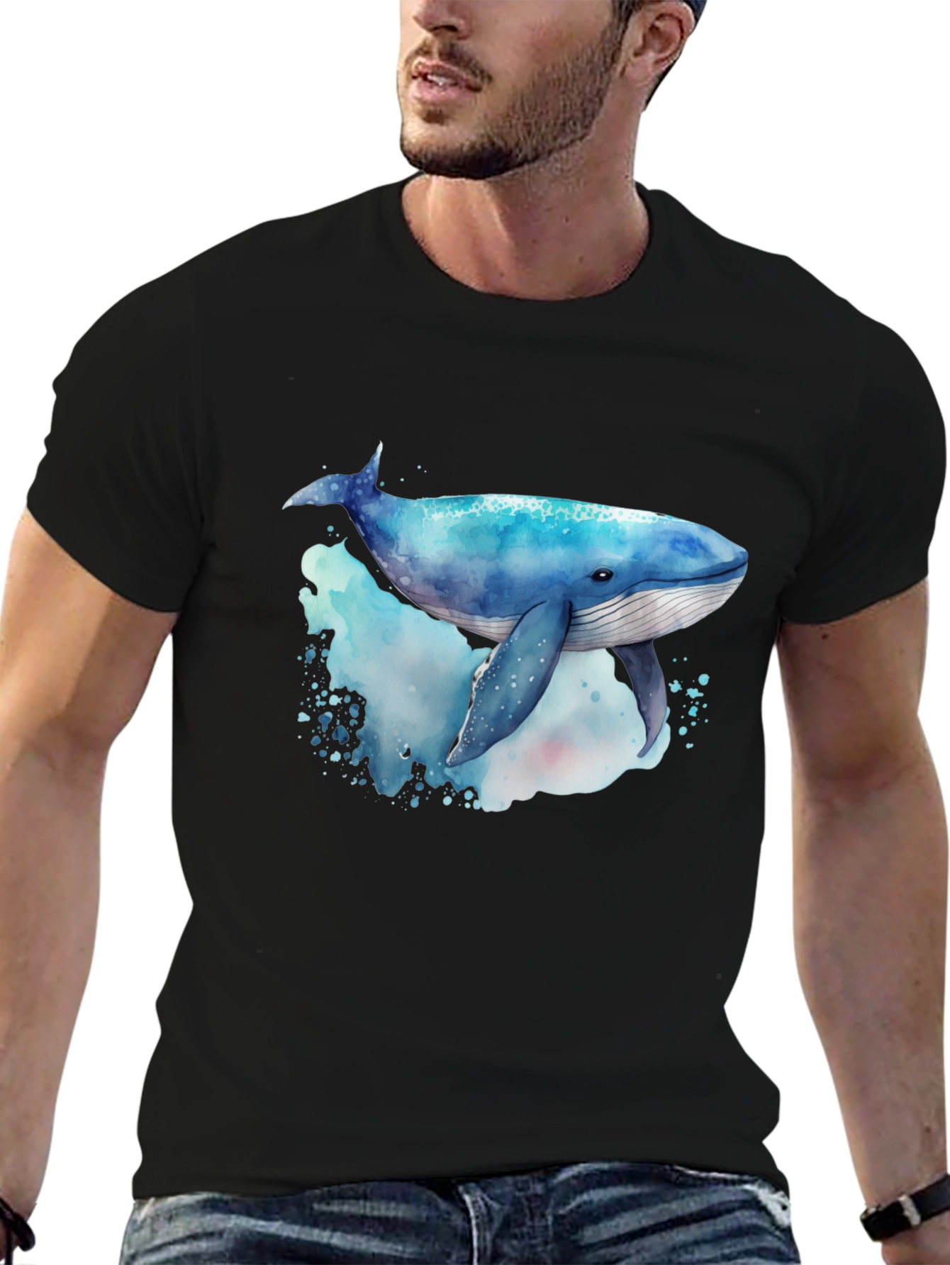 Whale Graphic Tee - Mens Black Crew Neck