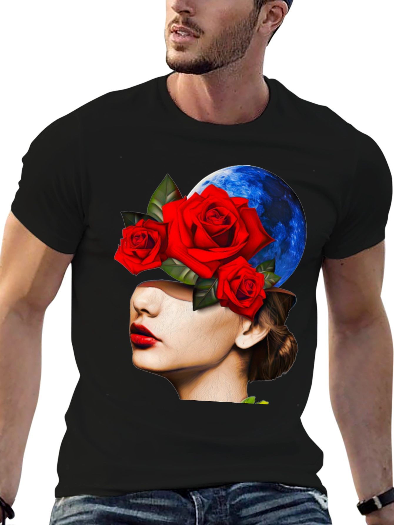 Floral Woman Graphic Black T-Shirt