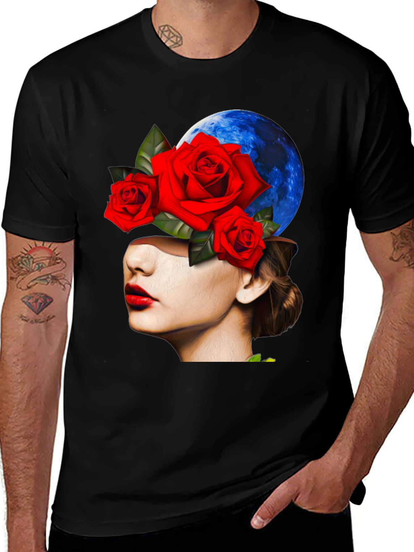 Floral Woman Graphic Black T-Shirt
