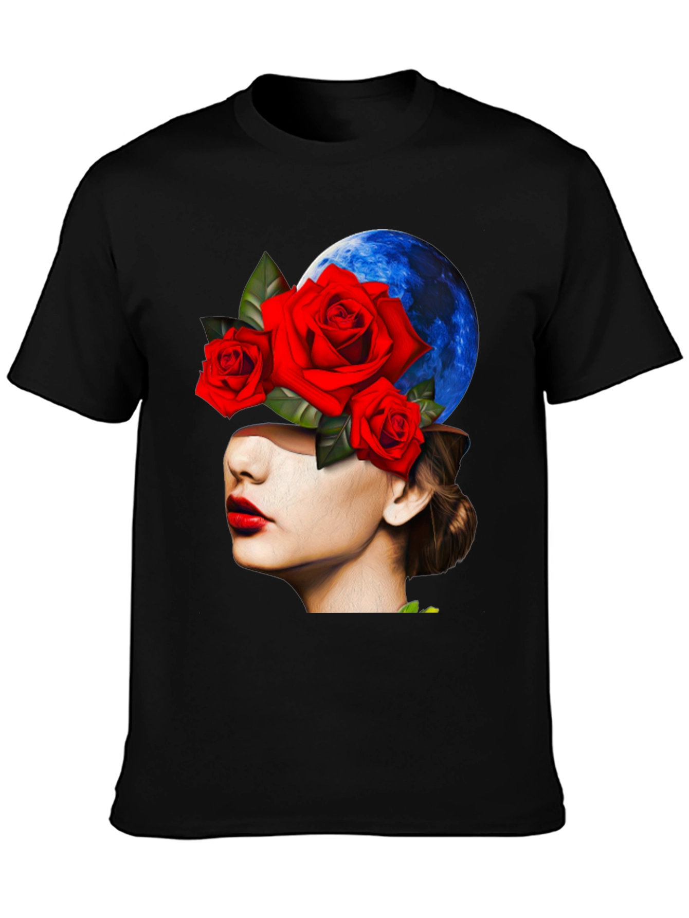 Floral Woman Graphic Black T-Shirt