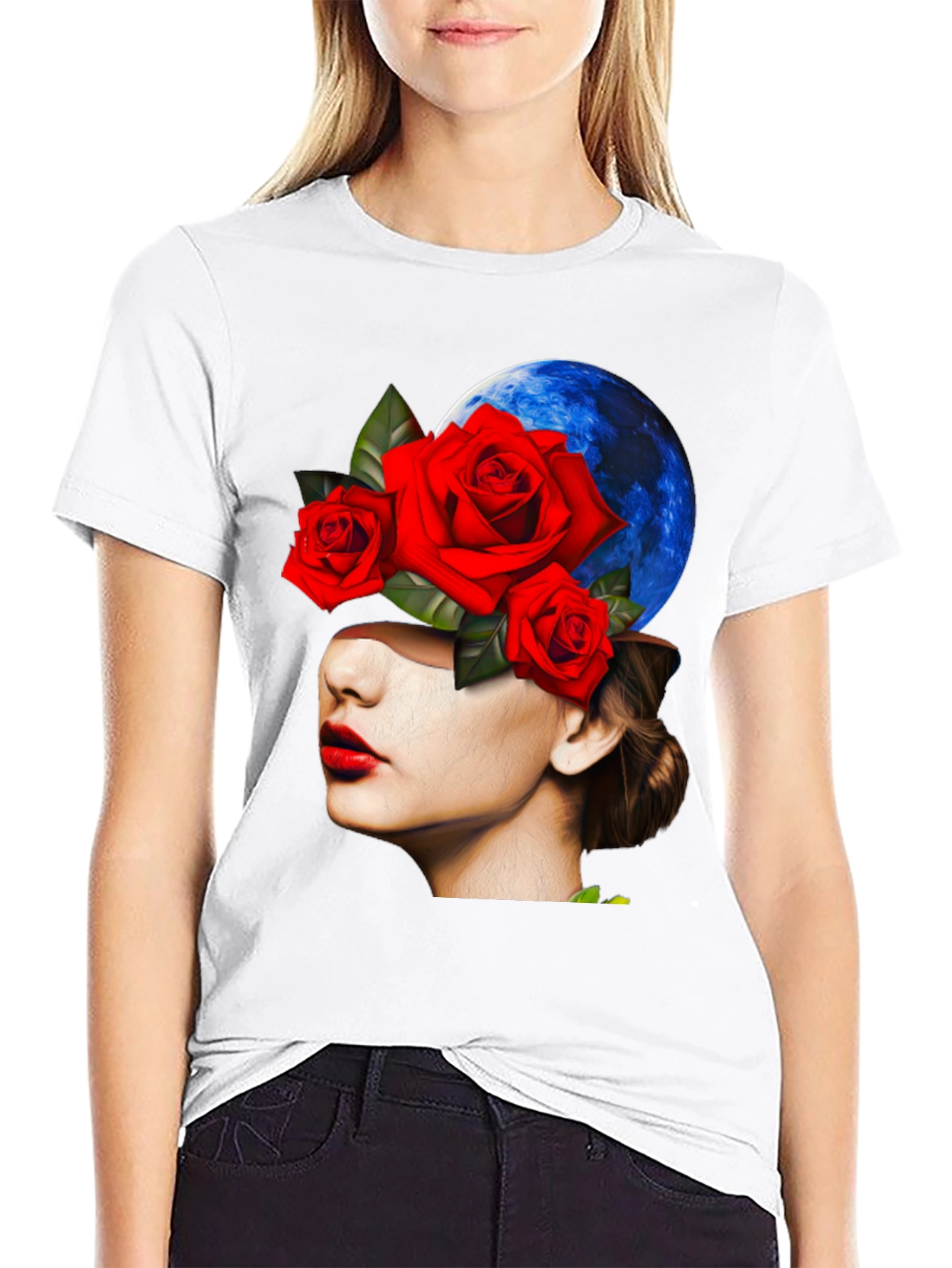 Floral Woman Graphic Black T-Shirt