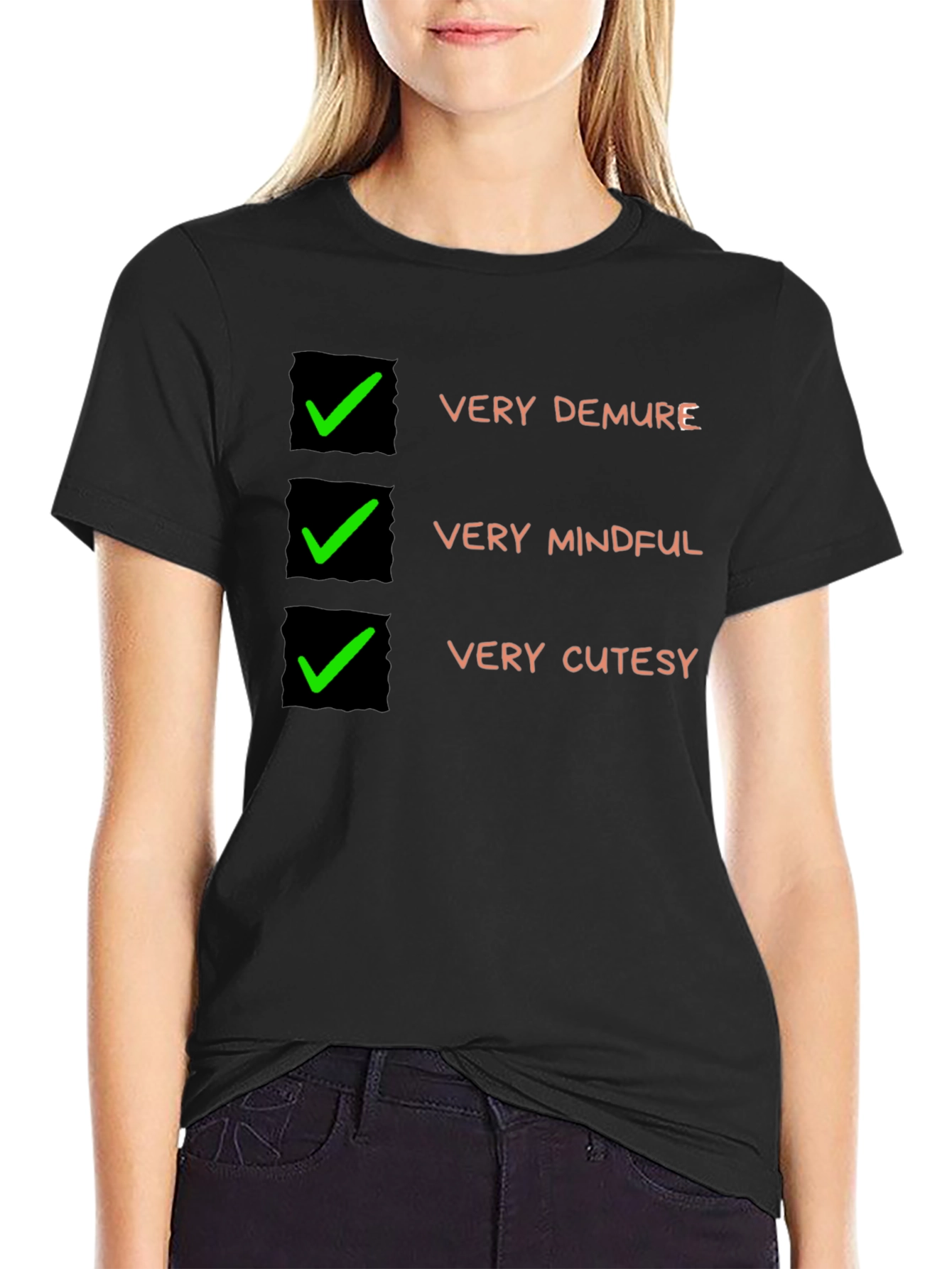 Very Demure Mindful Cutesy Black T-Shirt