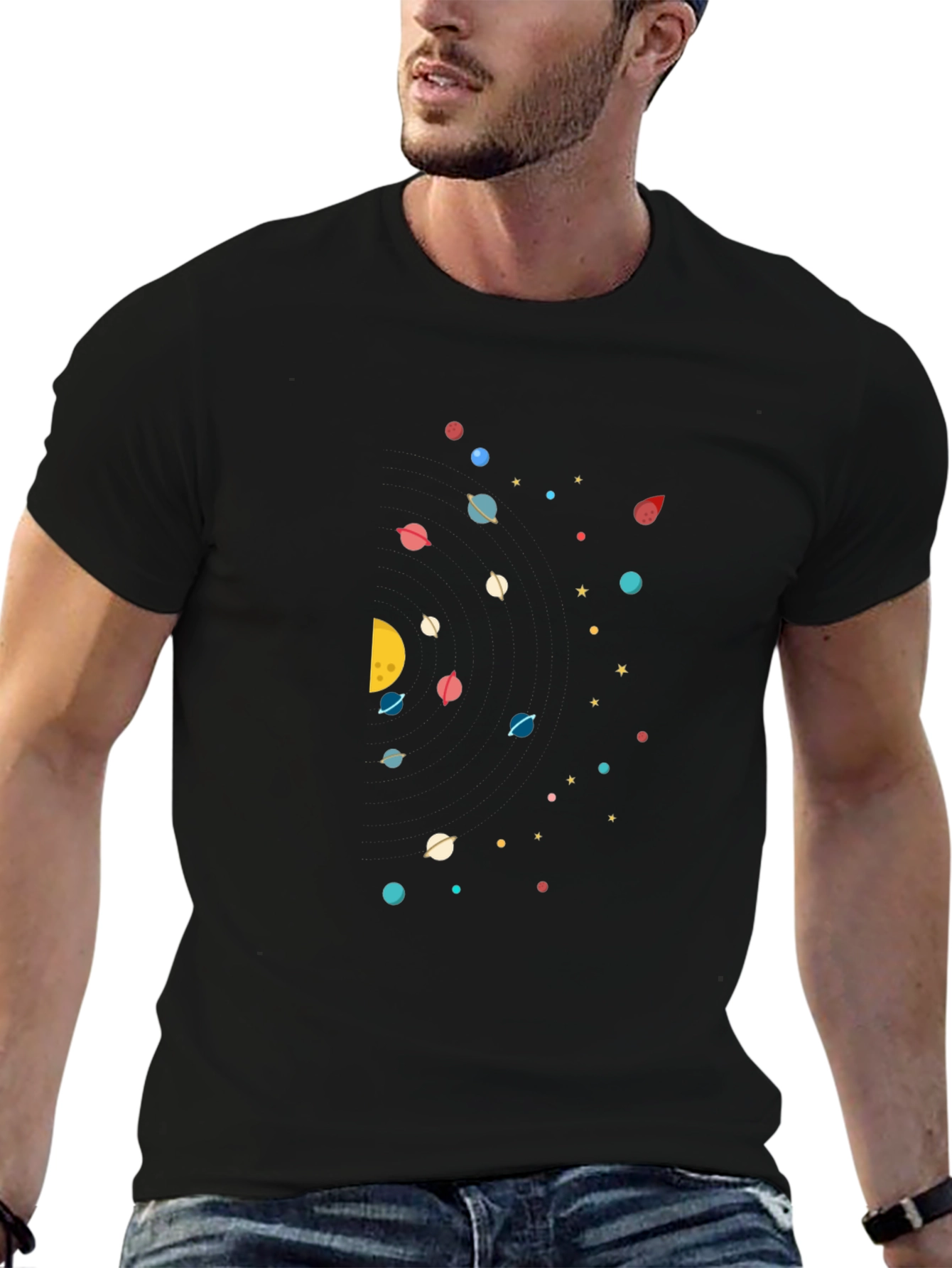 Cosmic Planet Graphic Tee - Black Cotton Blend