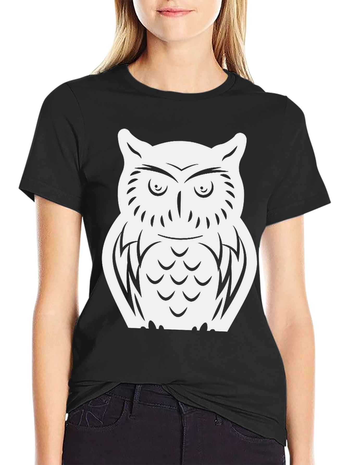 Owl Graphic T-Shirt - Black Cotton Tee