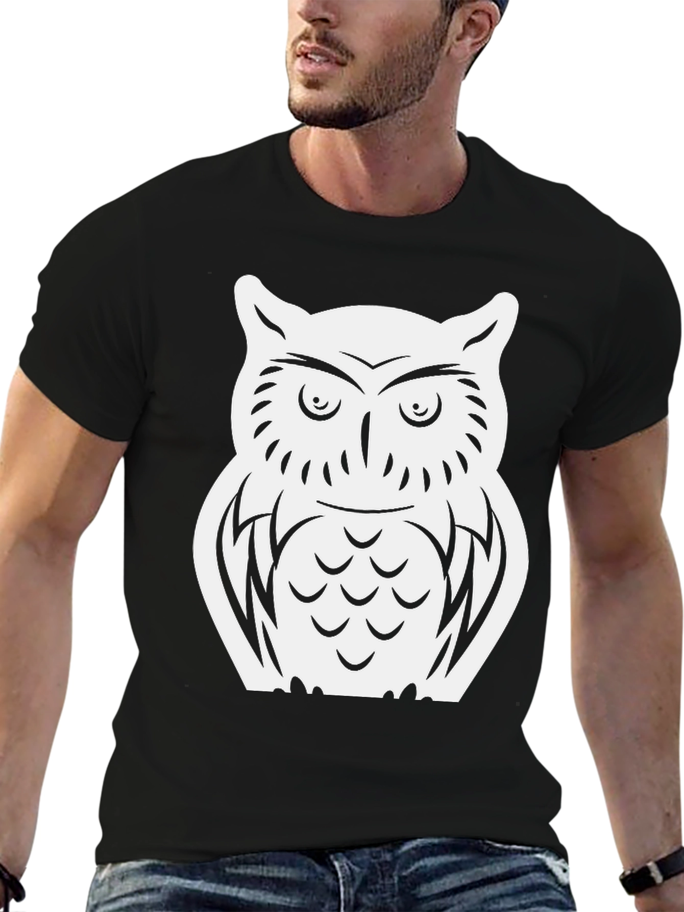 Owl Graphic T-Shirt - Black Cotton Tee